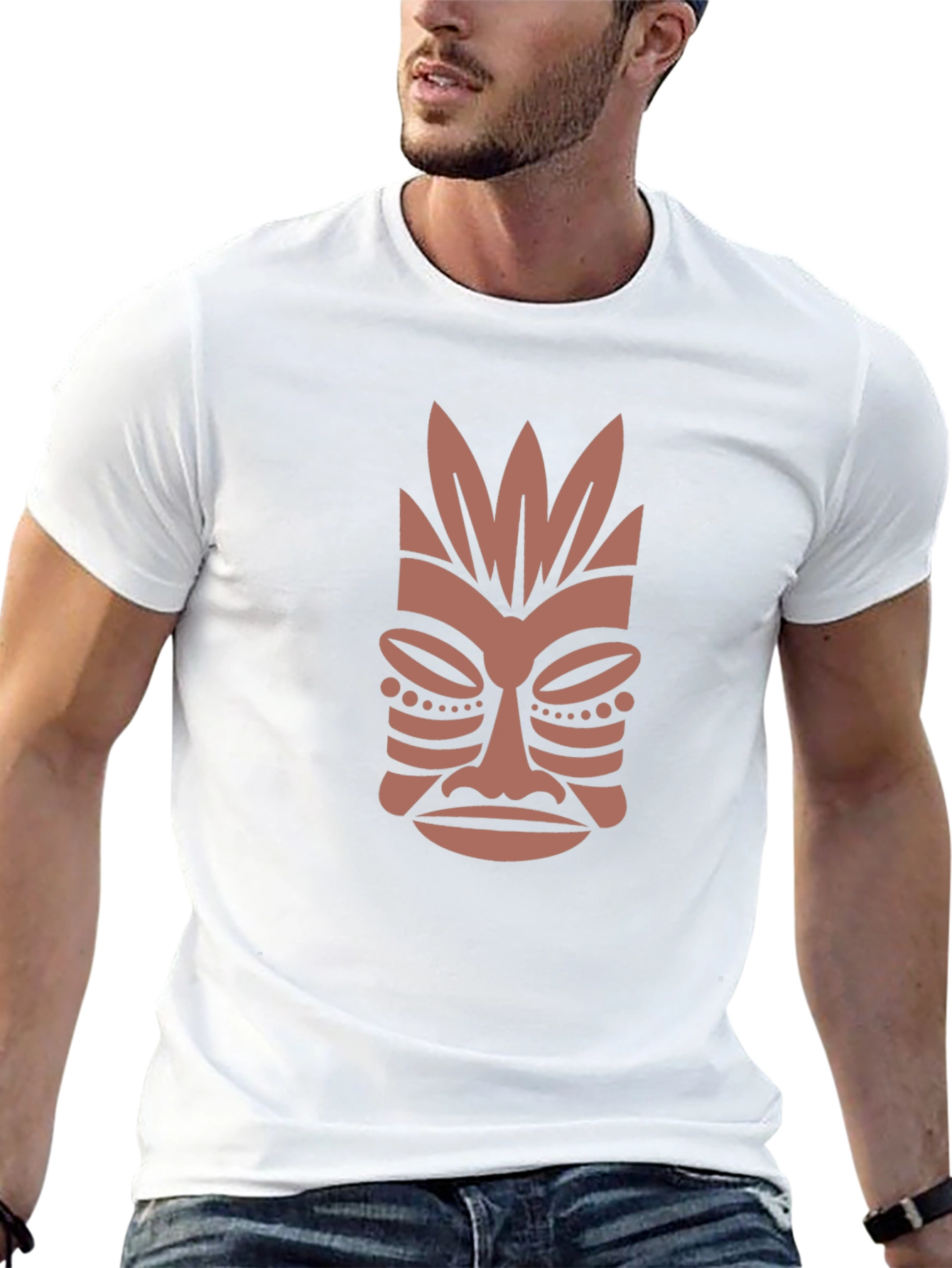 Tribal Mask Graphic Tee - Casual Style