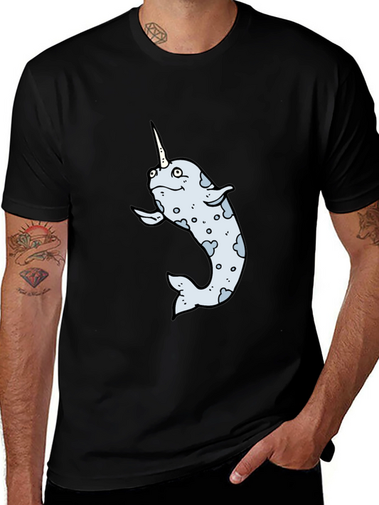 Narwhal Cartoon Graphic T-Shirt - Black
