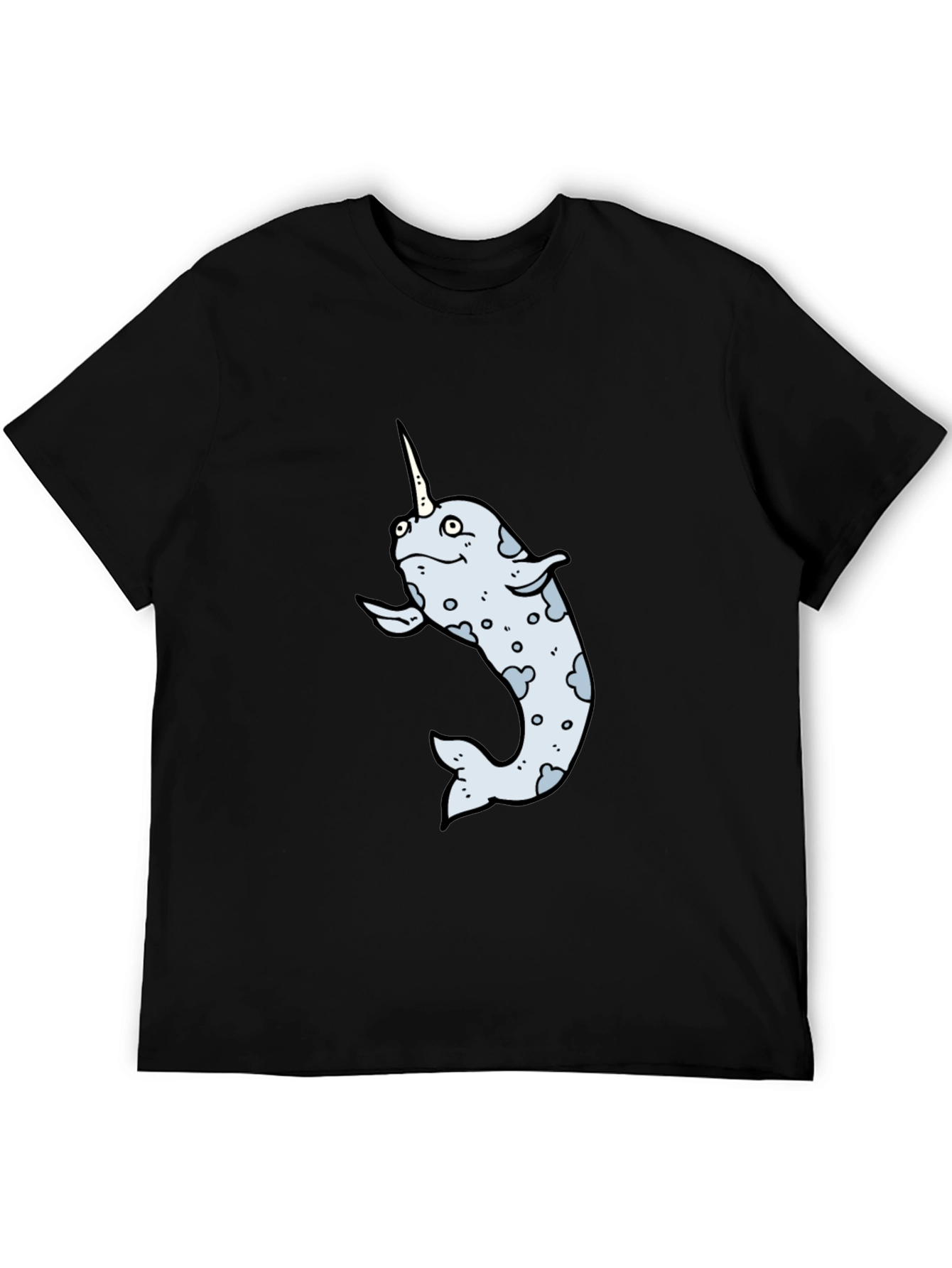 Narwhal Cartoon Graphic T-Shirt - Black