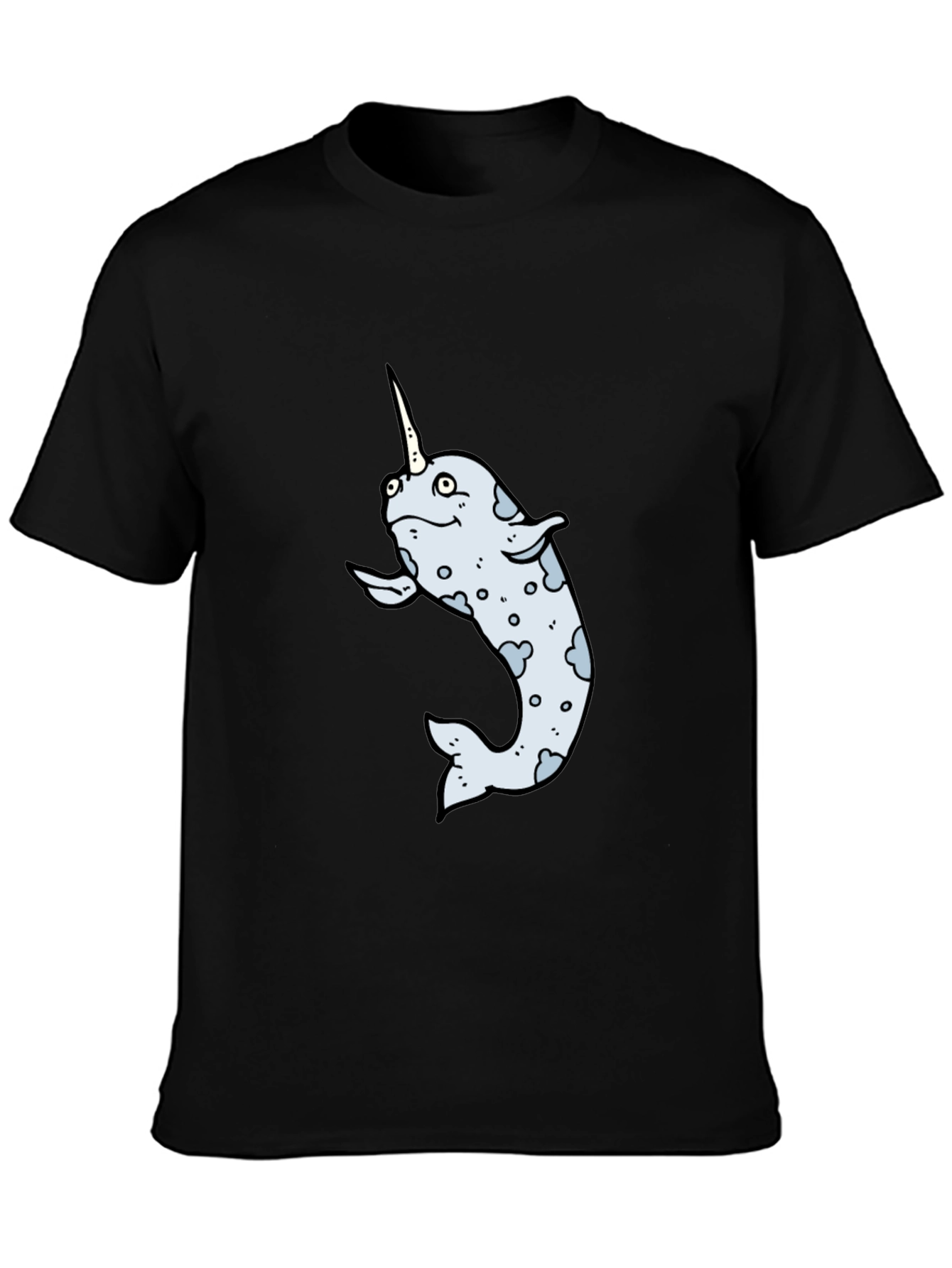 Narwhal Cartoon Graphic T-Shirt - Black