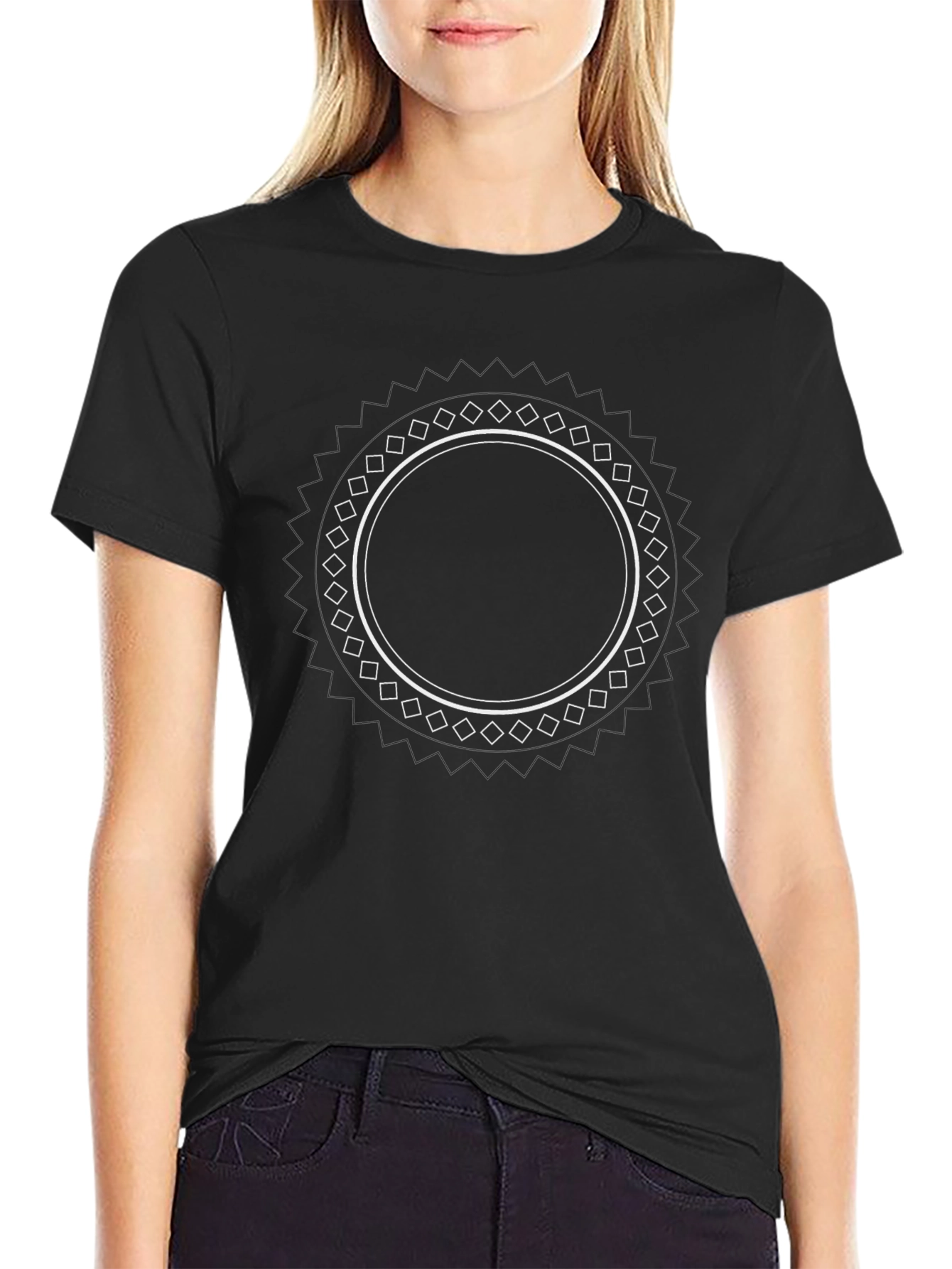 Black T-Shirt with Circular Geometric Design