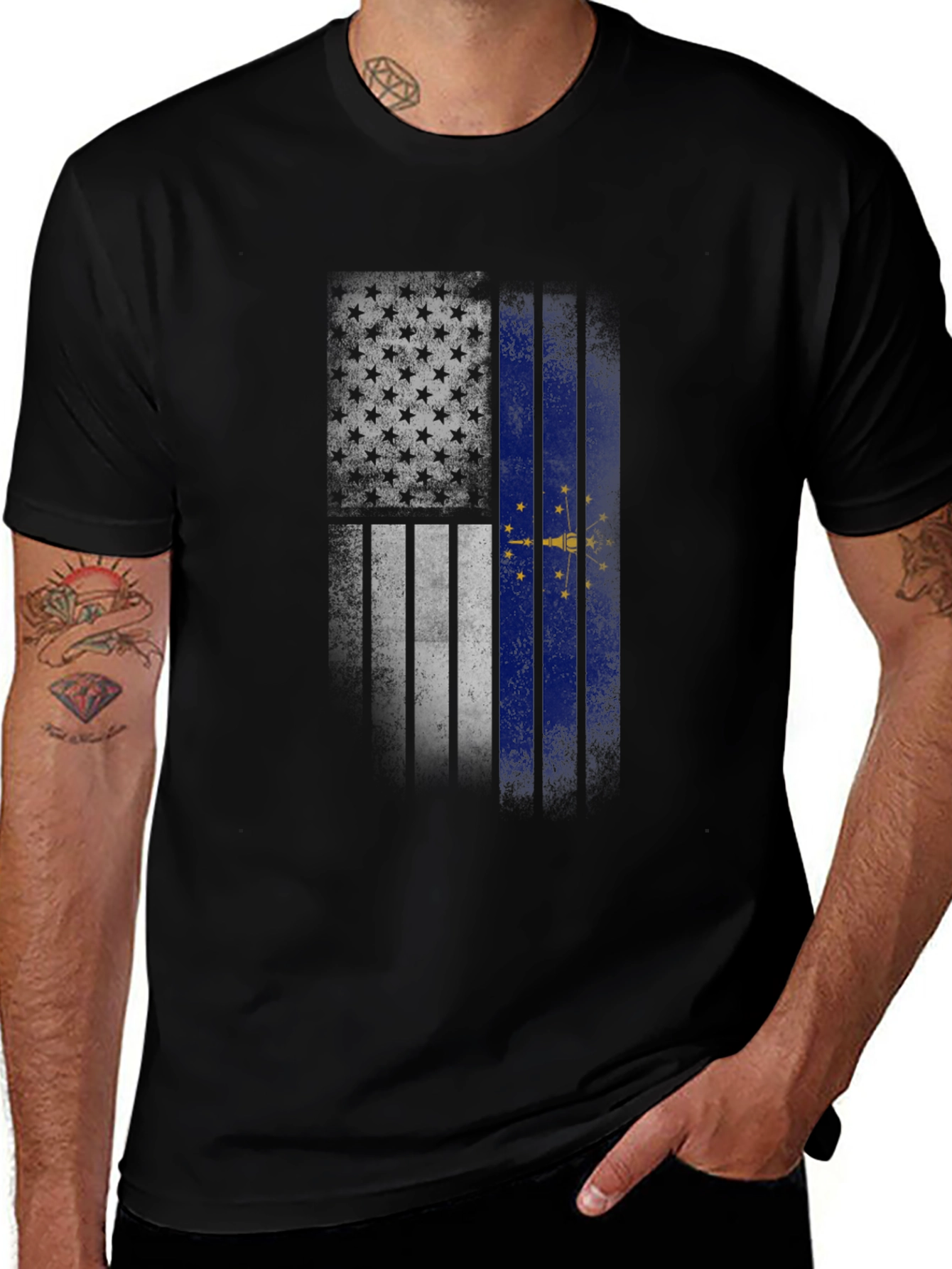 Indiana State Flag Graphic Tee - Mens Black T-Shirt