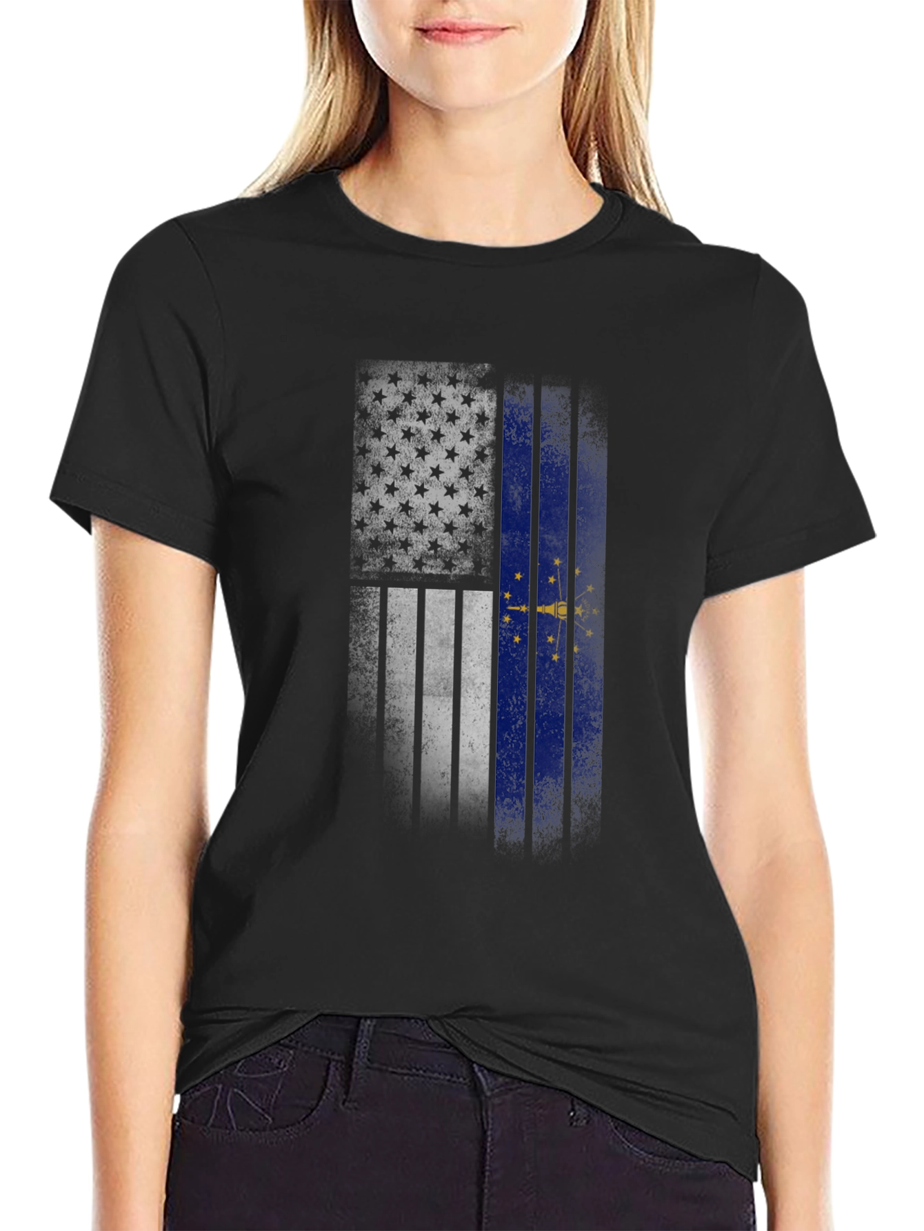 Indiana State Flag Graphic Tee - Mens Black T-Shirt