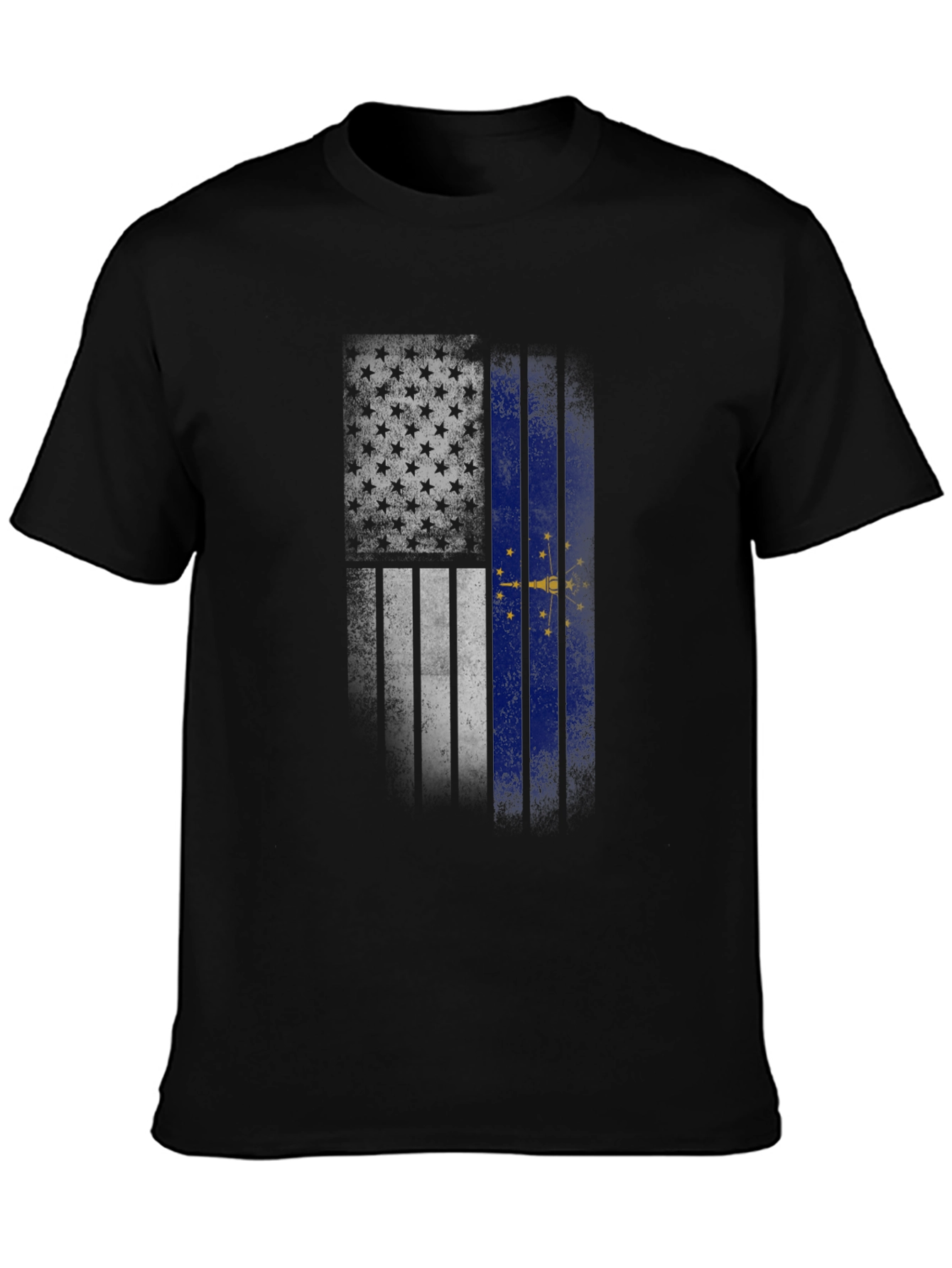 Indiana State Flag Graphic Tee - Mens Black T-Shirt