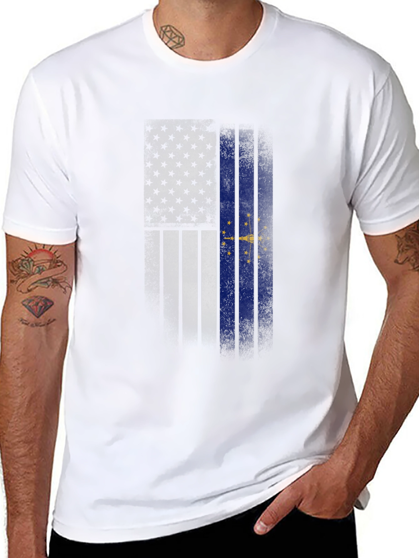 Indiana State Flag Graphic Tee - Mens Black T-Shirt