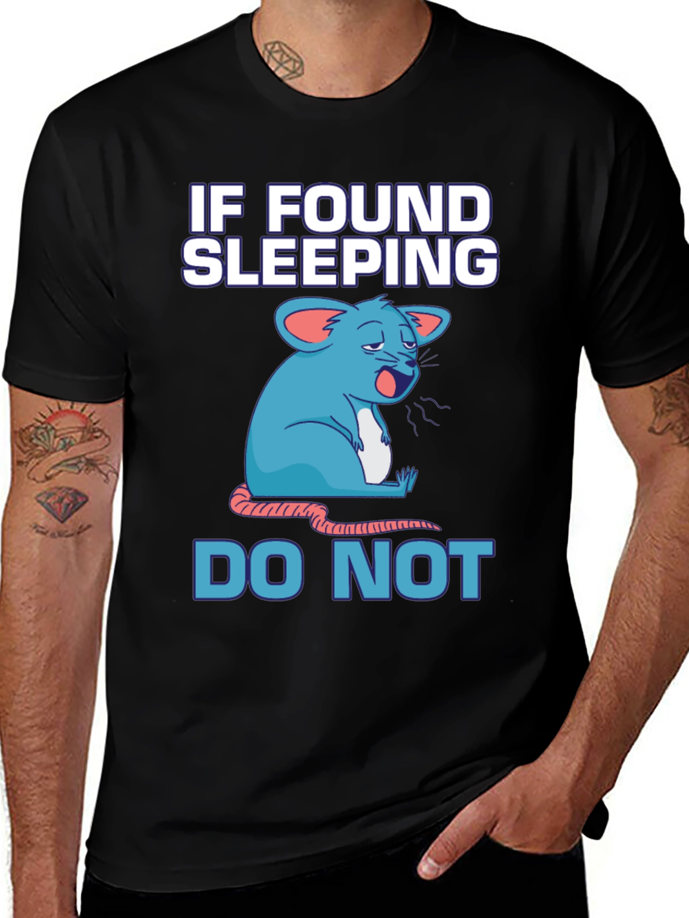 Funny Sleeping Mouse Graphic T-Shirt