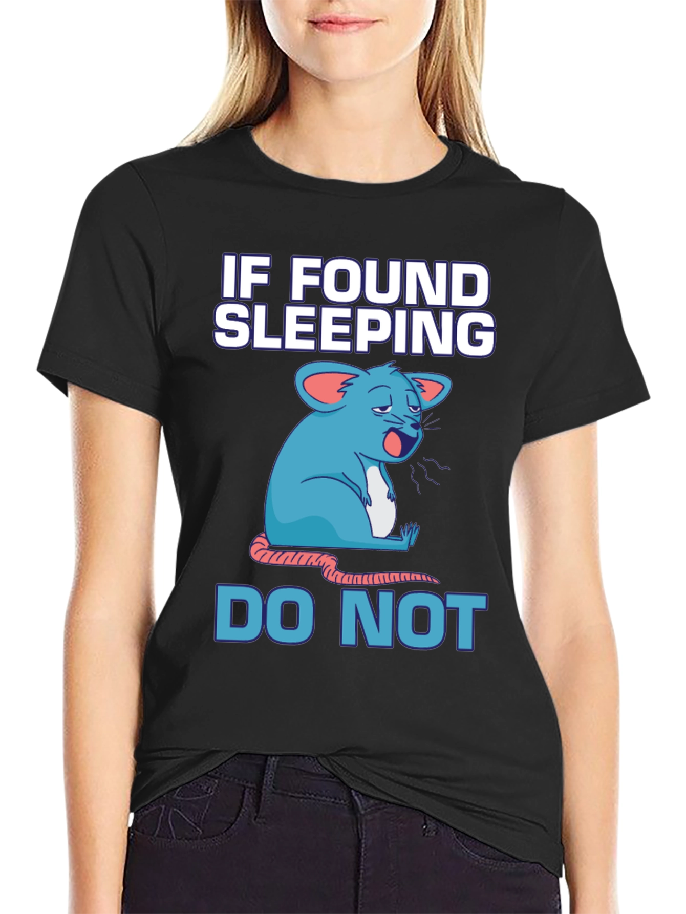 Funny Sleeping Mouse Graphic T-Shirt