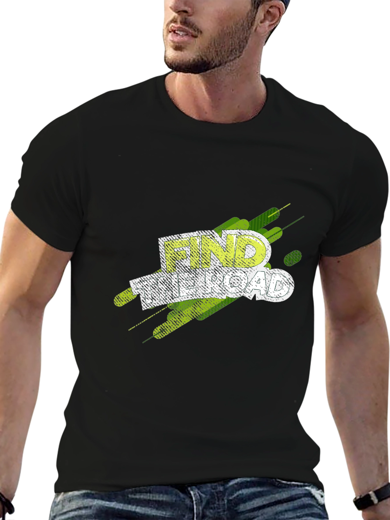 Find Your Road Graphic T-Shirt - Black Casual Tee