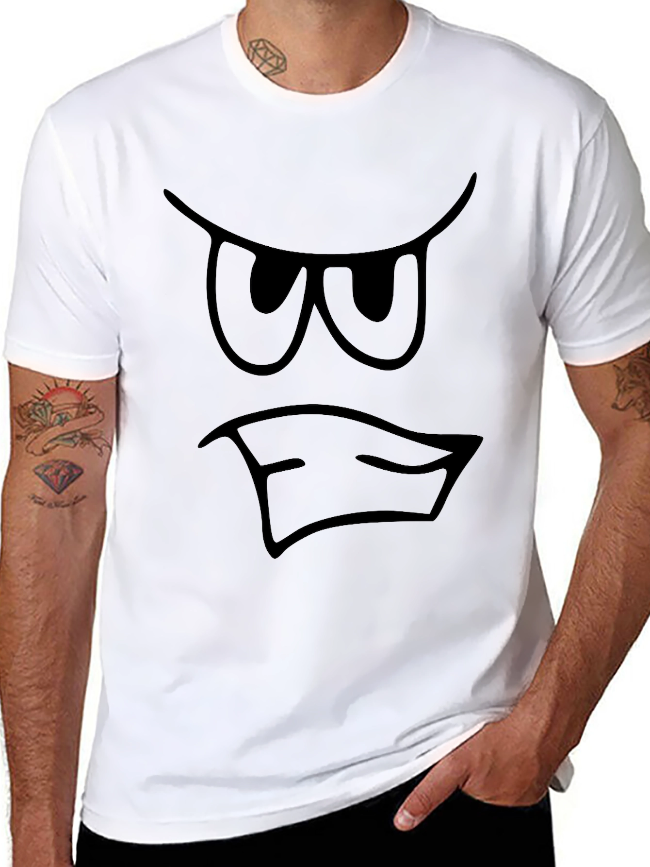 Grumpy Face Graphic T-Shirt - Black Cotton Tee