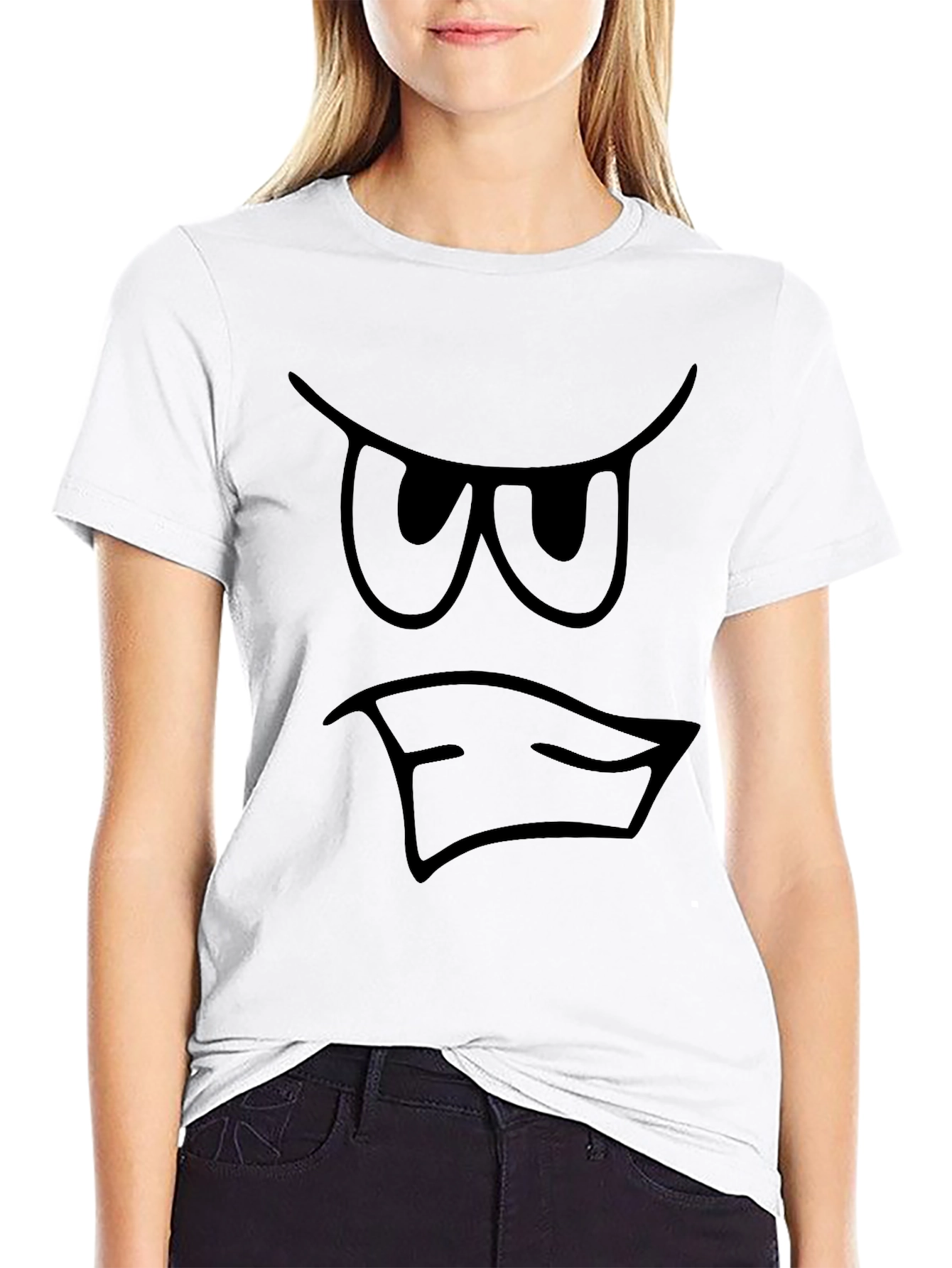 Grumpy Face Graphic T-Shirt - Black Cotton Tee