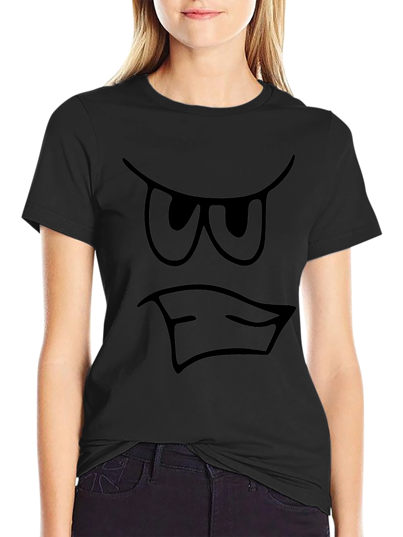 Grumpy Face Graphic T-Shirt - Black Cotton Tee