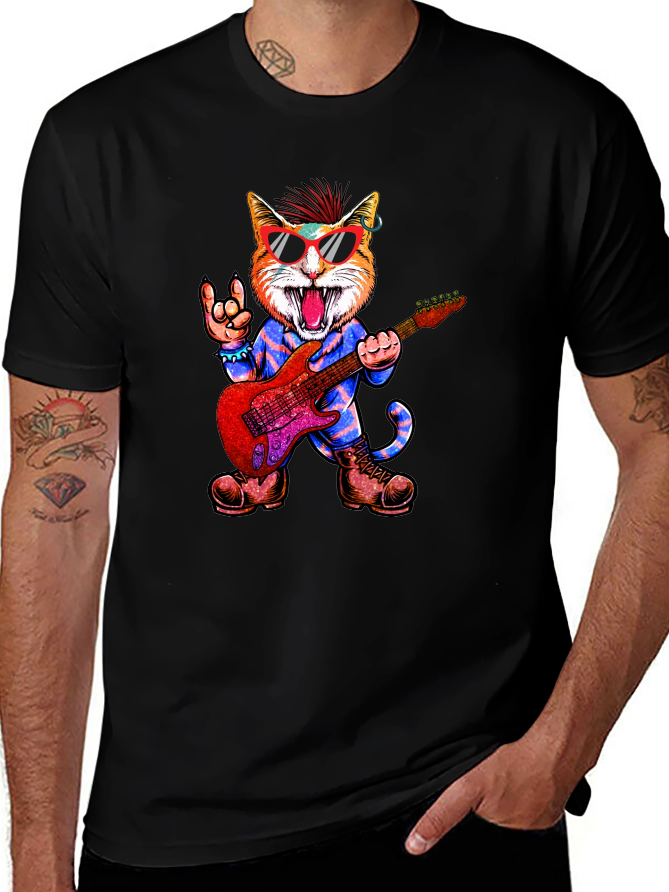 Rockstar Cat Graphic Tee - Cool & Unique!