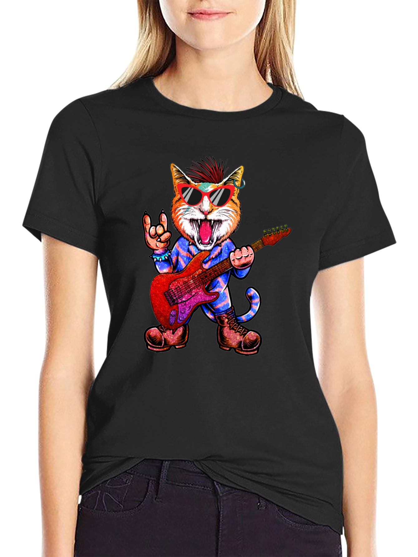 Rockstar Cat Graphic Tee - Cool & Unique!