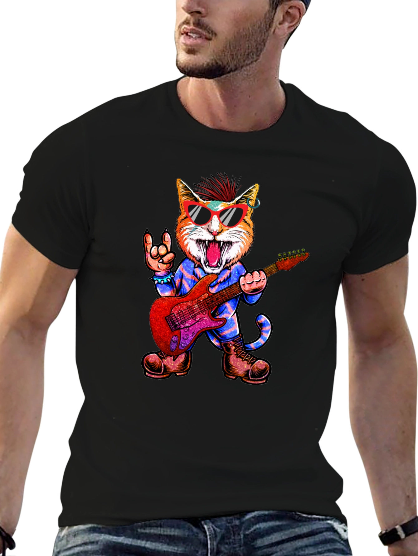Rockstar Cat Graphic Tee - Cool & Unique!