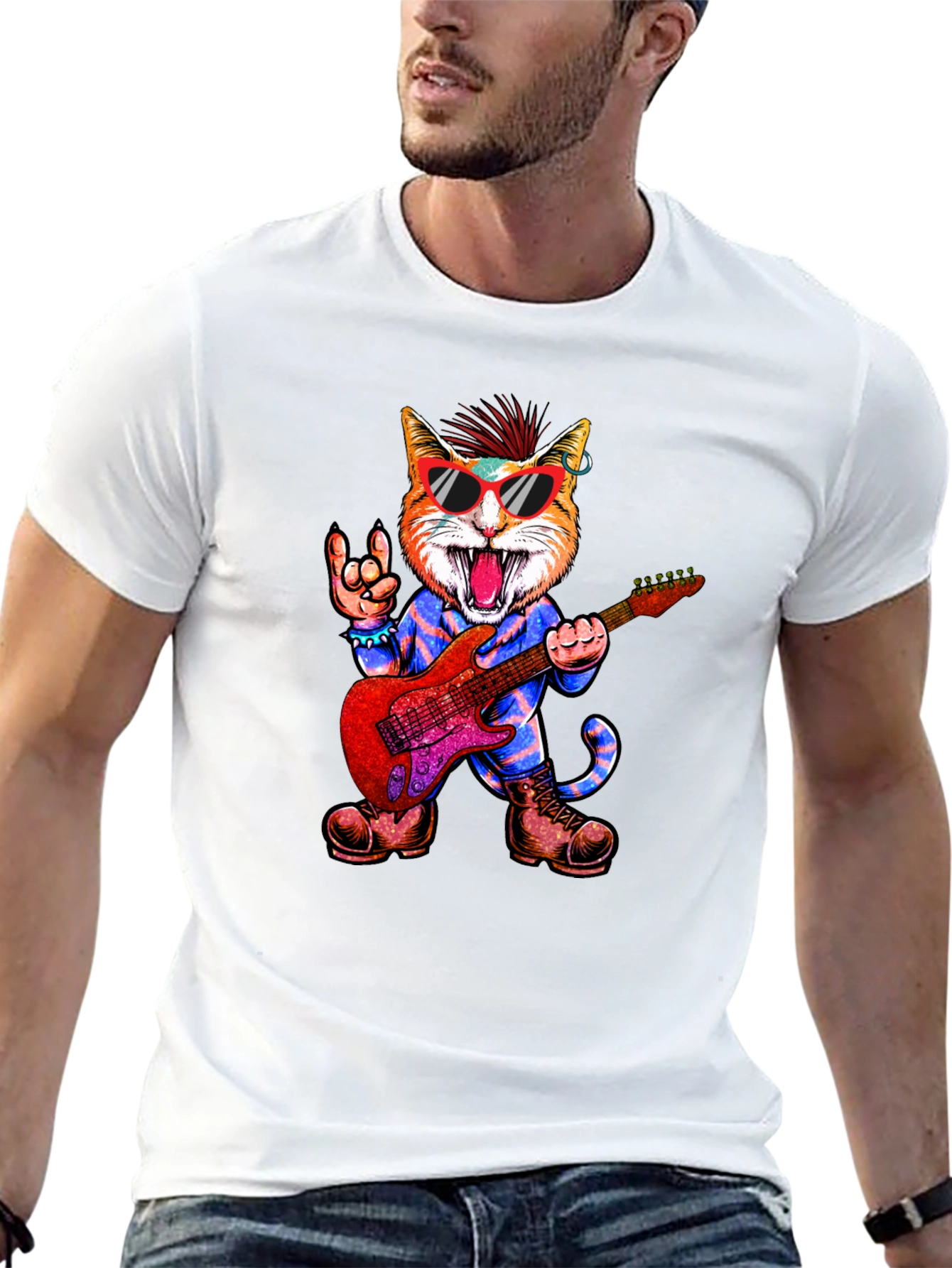 Rockstar Cat Graphic Tee - Cool & Unique!