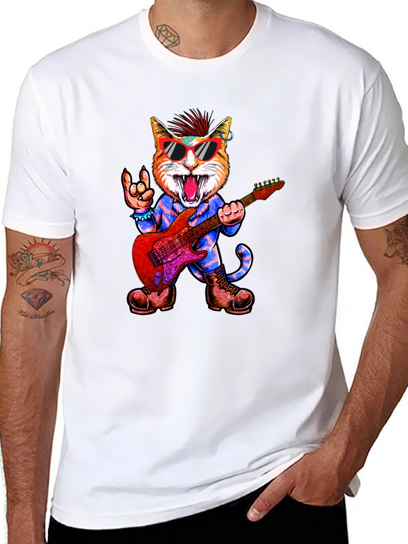 Rockstar Cat Graphic Tee - Cool & Unique!