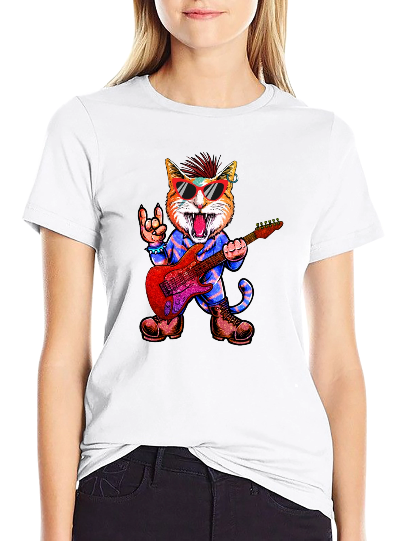 Rockstar Cat Graphic Tee - Cool & Unique!