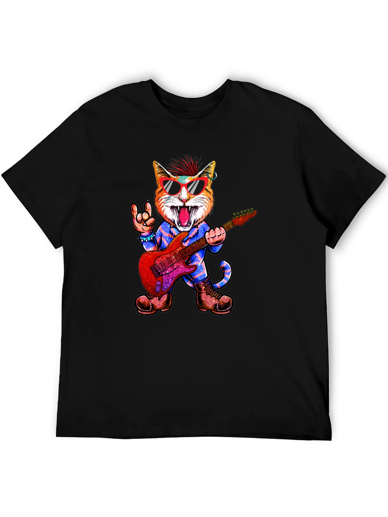 Rockstar Cat Graphic Tee - Cool & Unique!
