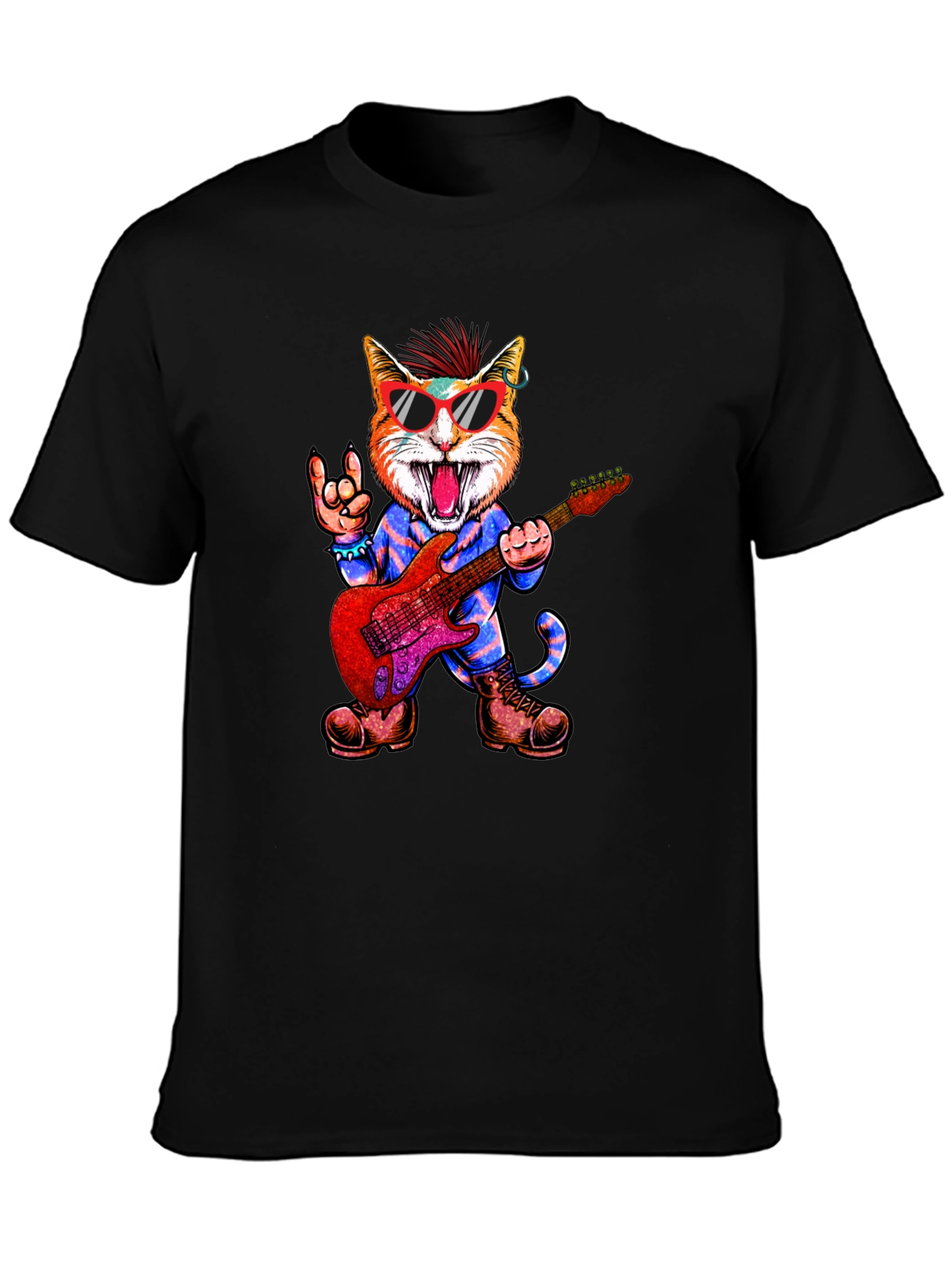 Rockstar Cat Graphic Tee - Cool & Unique!
