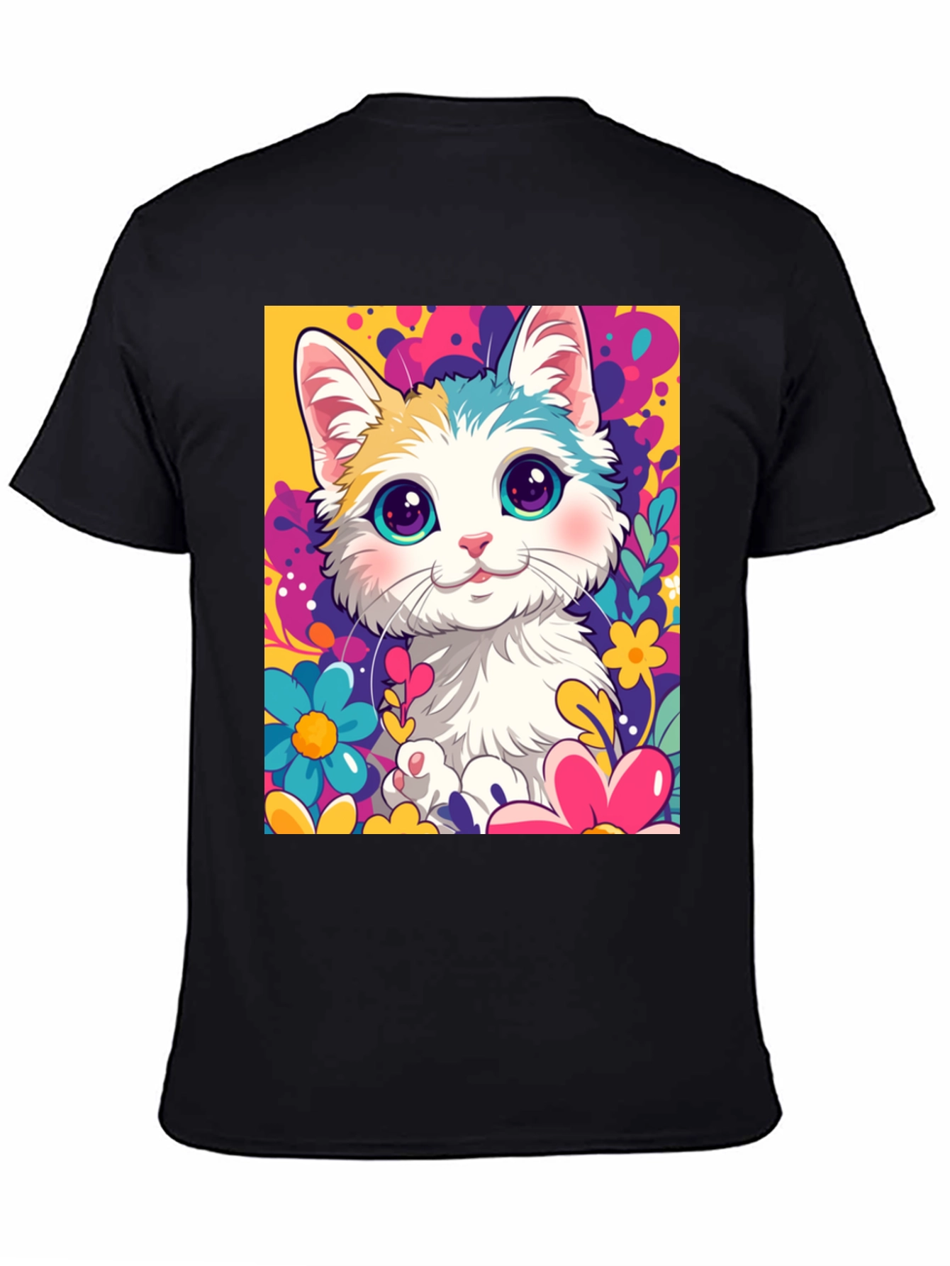 Cute Cartoon Cat Black T-Shirt