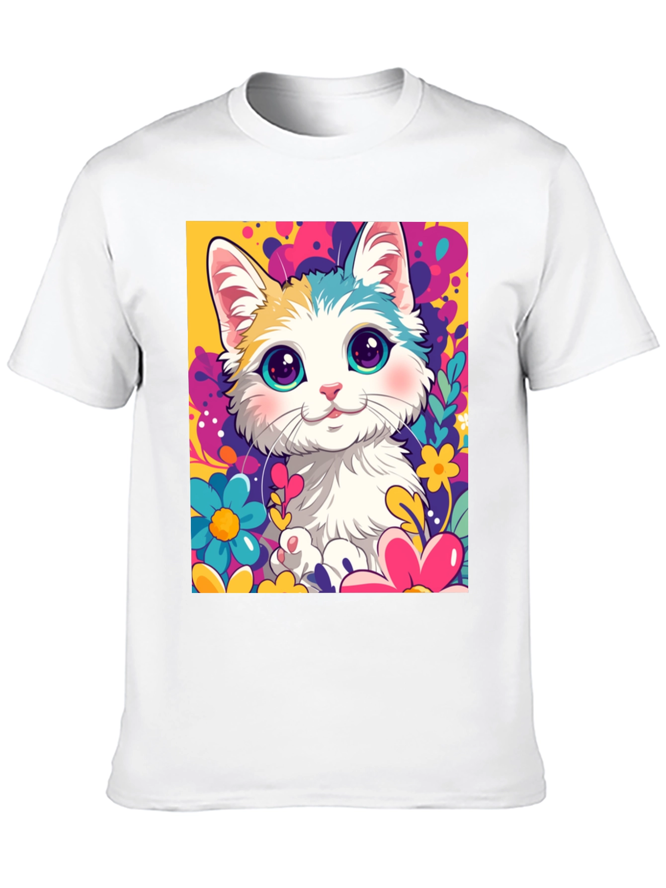 Cute Cartoon Cat Black T-Shirt