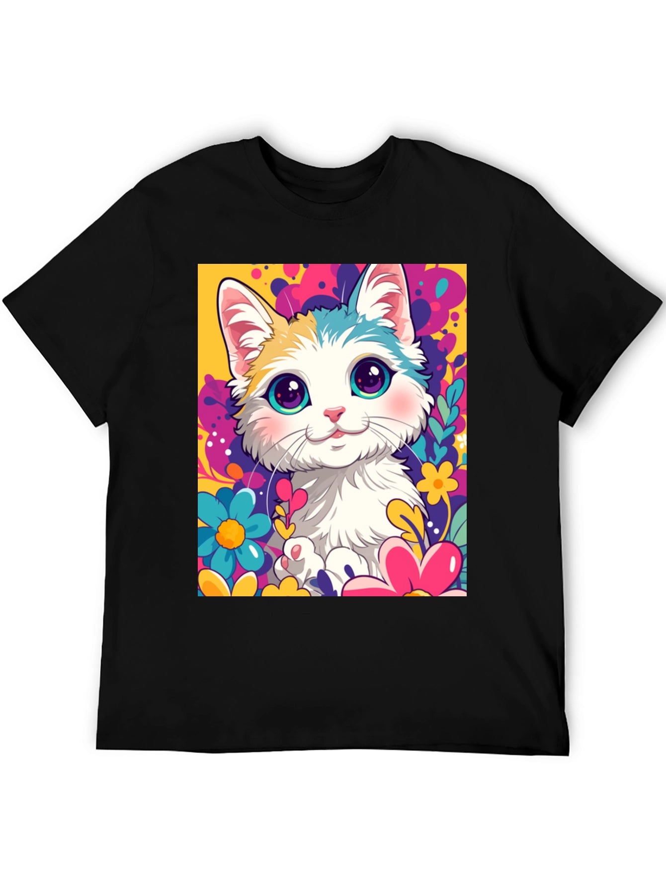 Cute Cartoon Cat Black T-Shirt