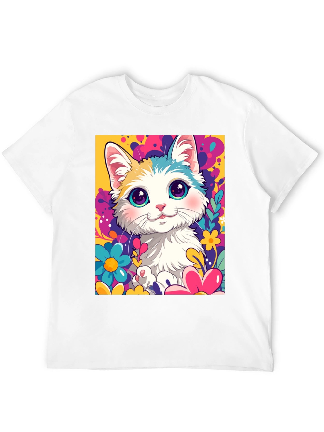 Cute Cartoon Cat Black T-Shirt
