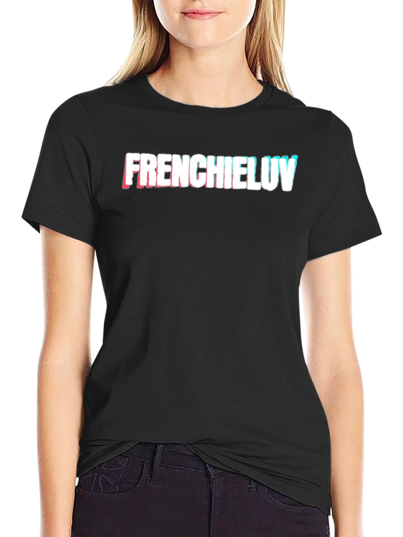 Frenchieluv Graphic Tee - Trendy Glitch Effect