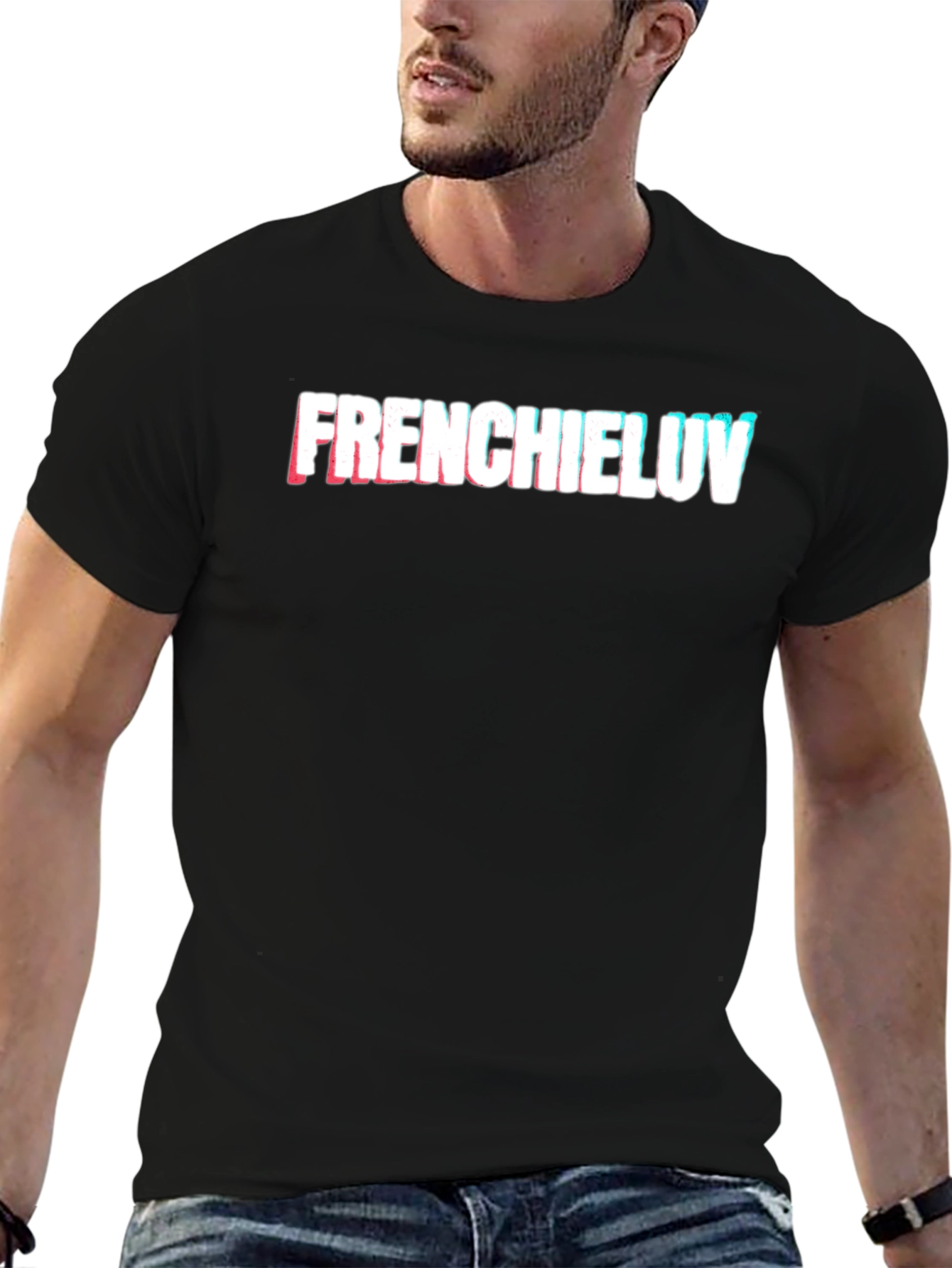 Frenchieluv Graphic Tee - Trendy Glitch Effect
