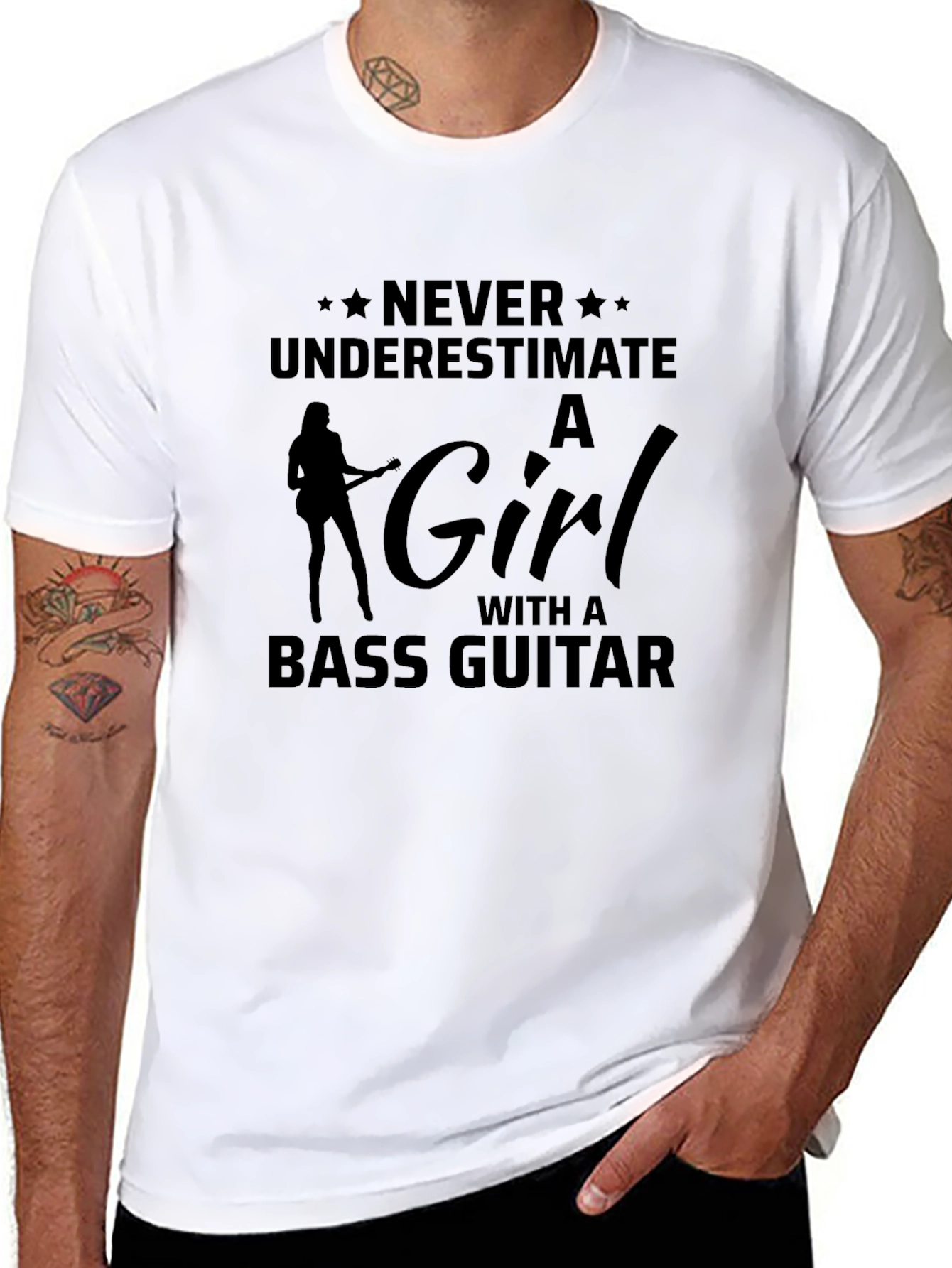 Never Underestimate Girl with Bass Guitar T-Shirt