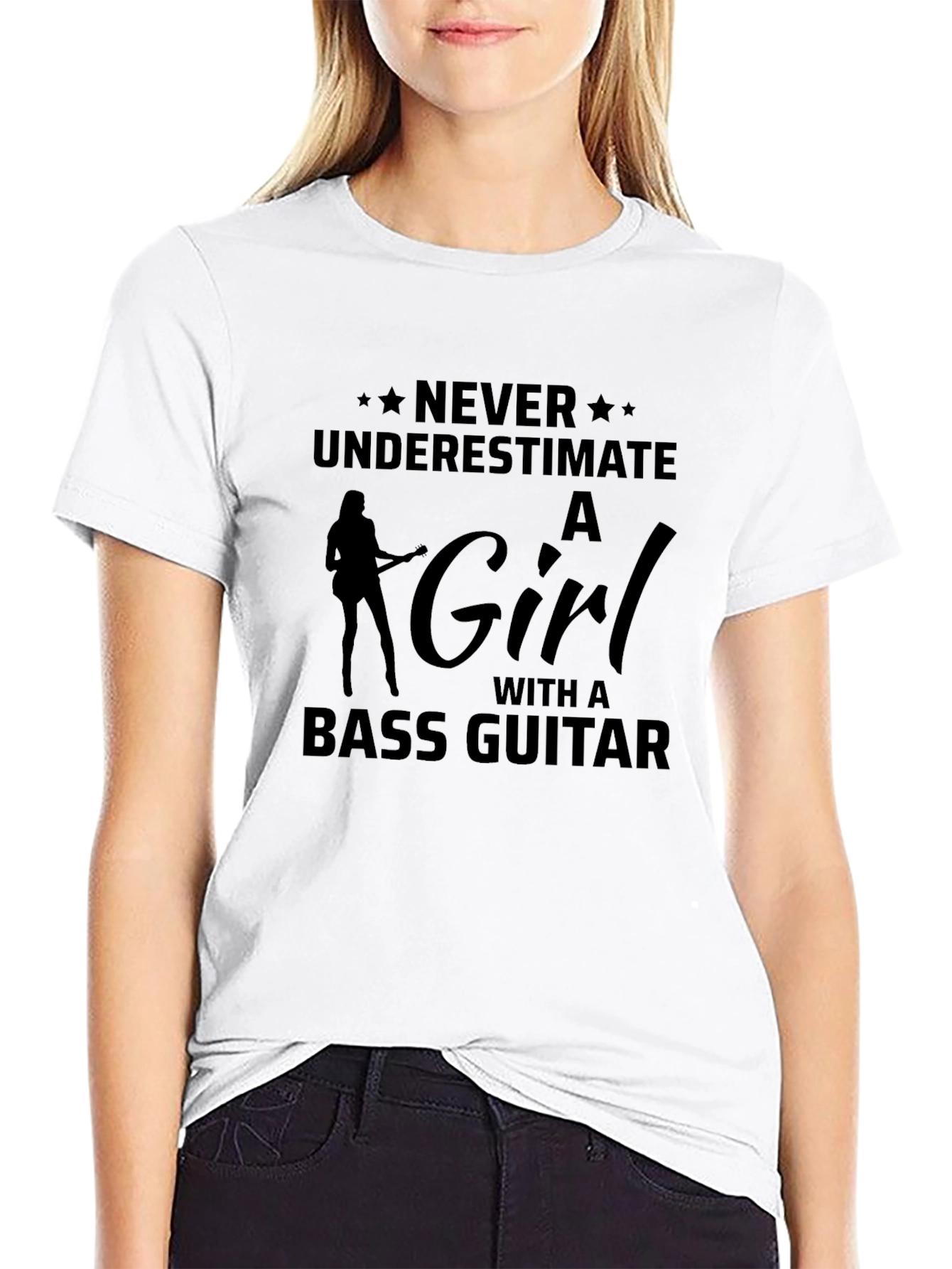 Never Underestimate Girl with Bass Guitar T-Shirt