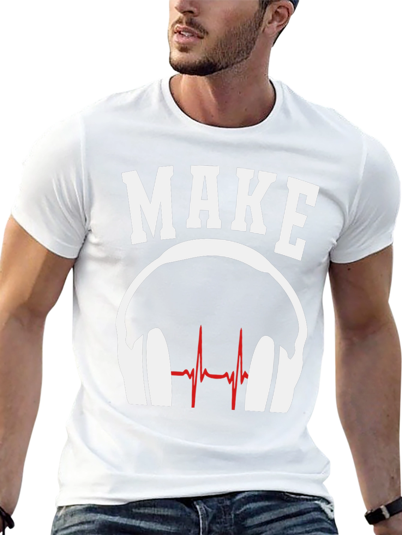 Make Music T-Shirt - DJ Headphones Heartbeat Design