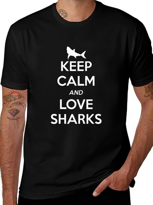 Keep Calm and Love Sharks Mens T-Shirt