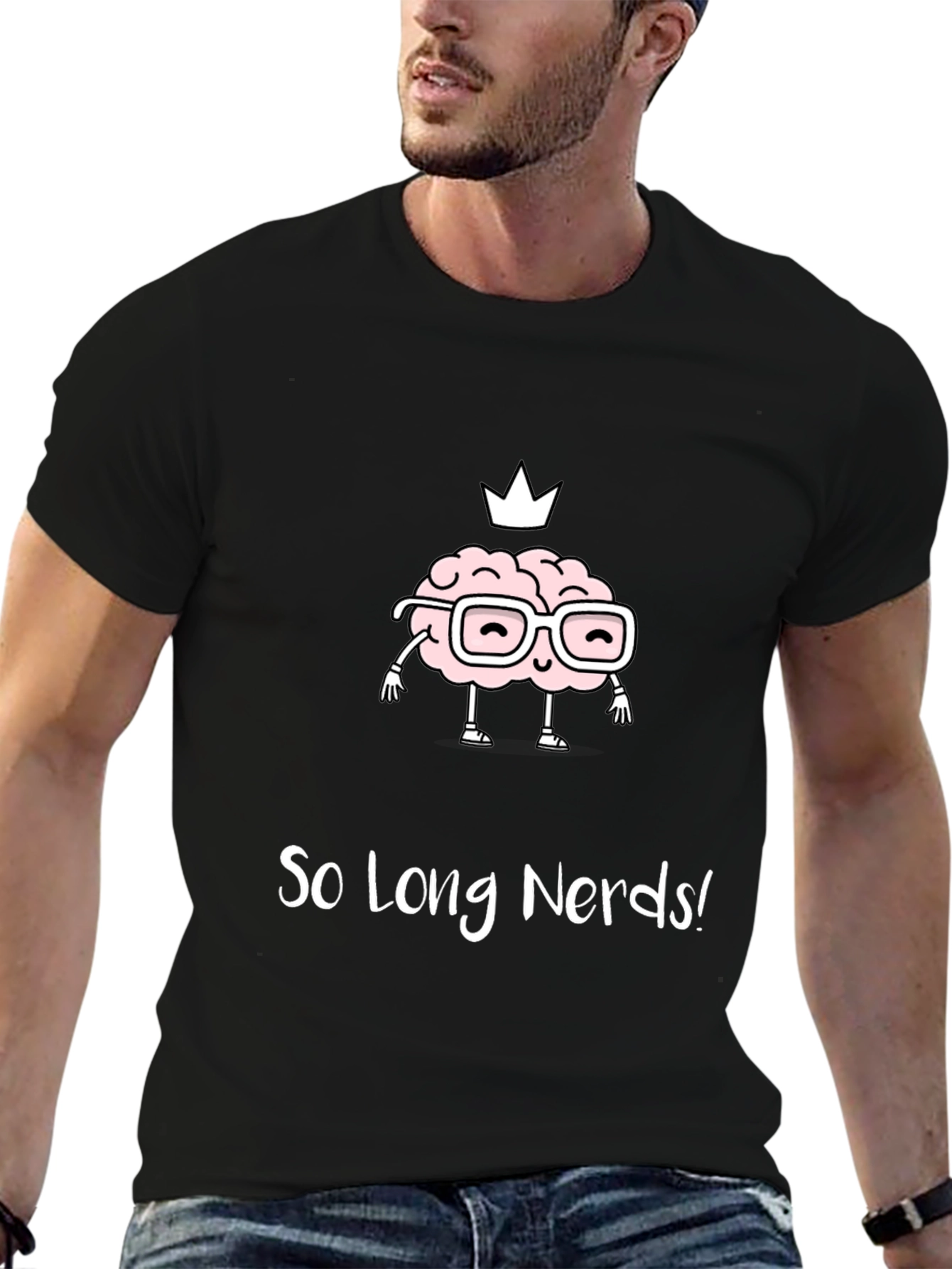 Funny Brainy Tee - So Long Nerds! Black T-Shirt