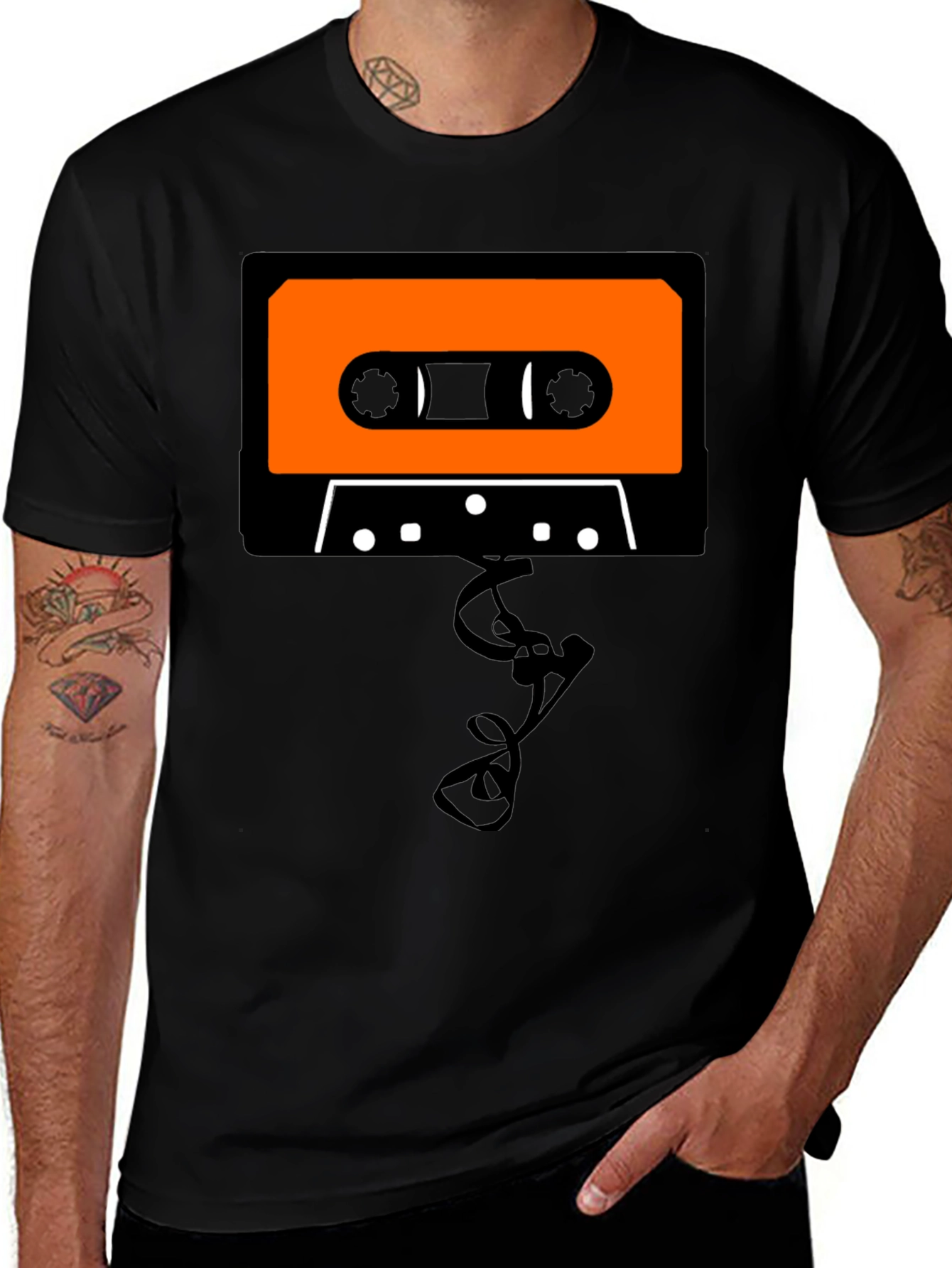 Retro Cassette Tape Graphic Tee - Black Cotton T-Shirt