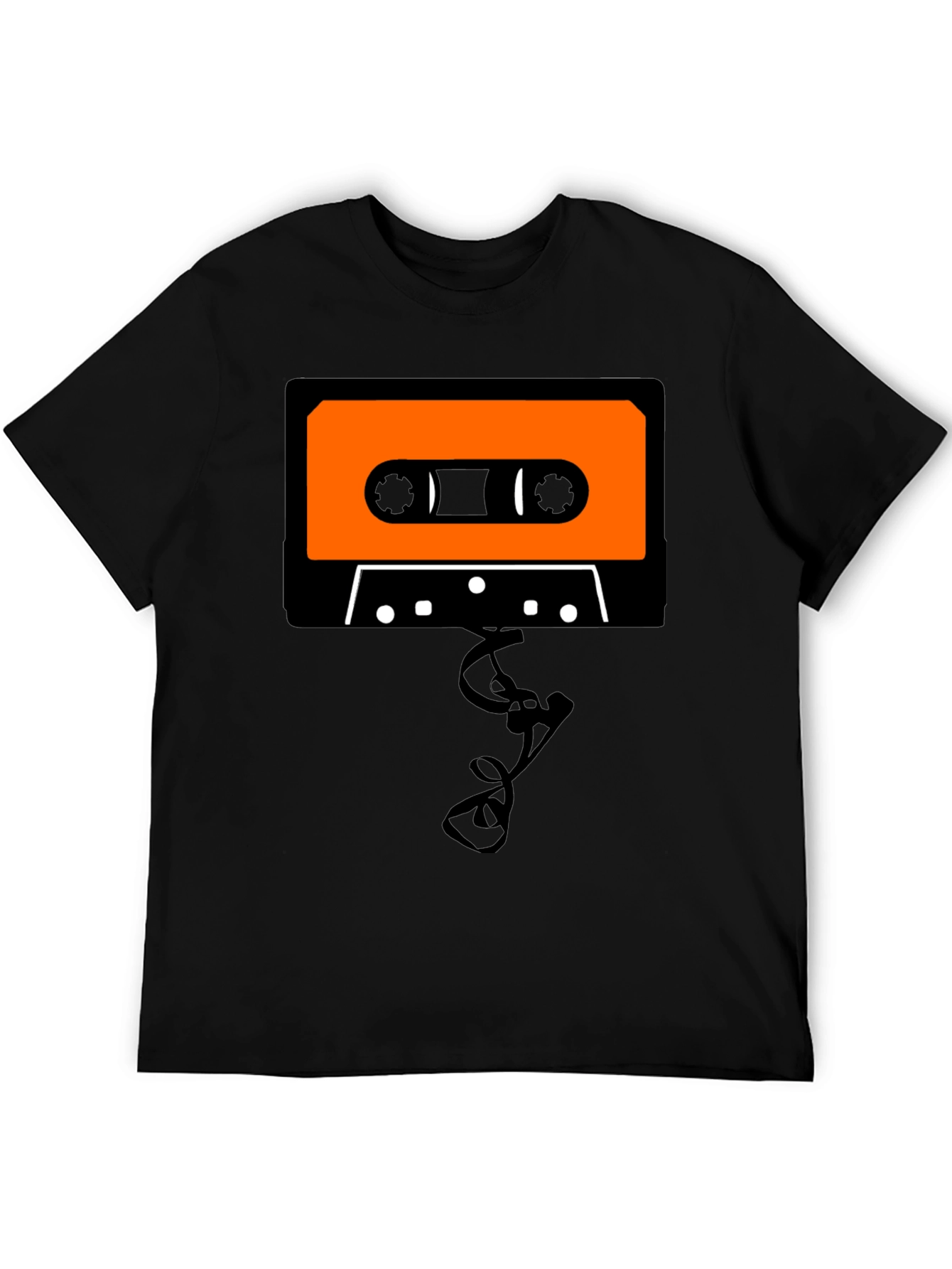 Retro Cassette Tape Graphic Tee - Black Cotton T-Shirt