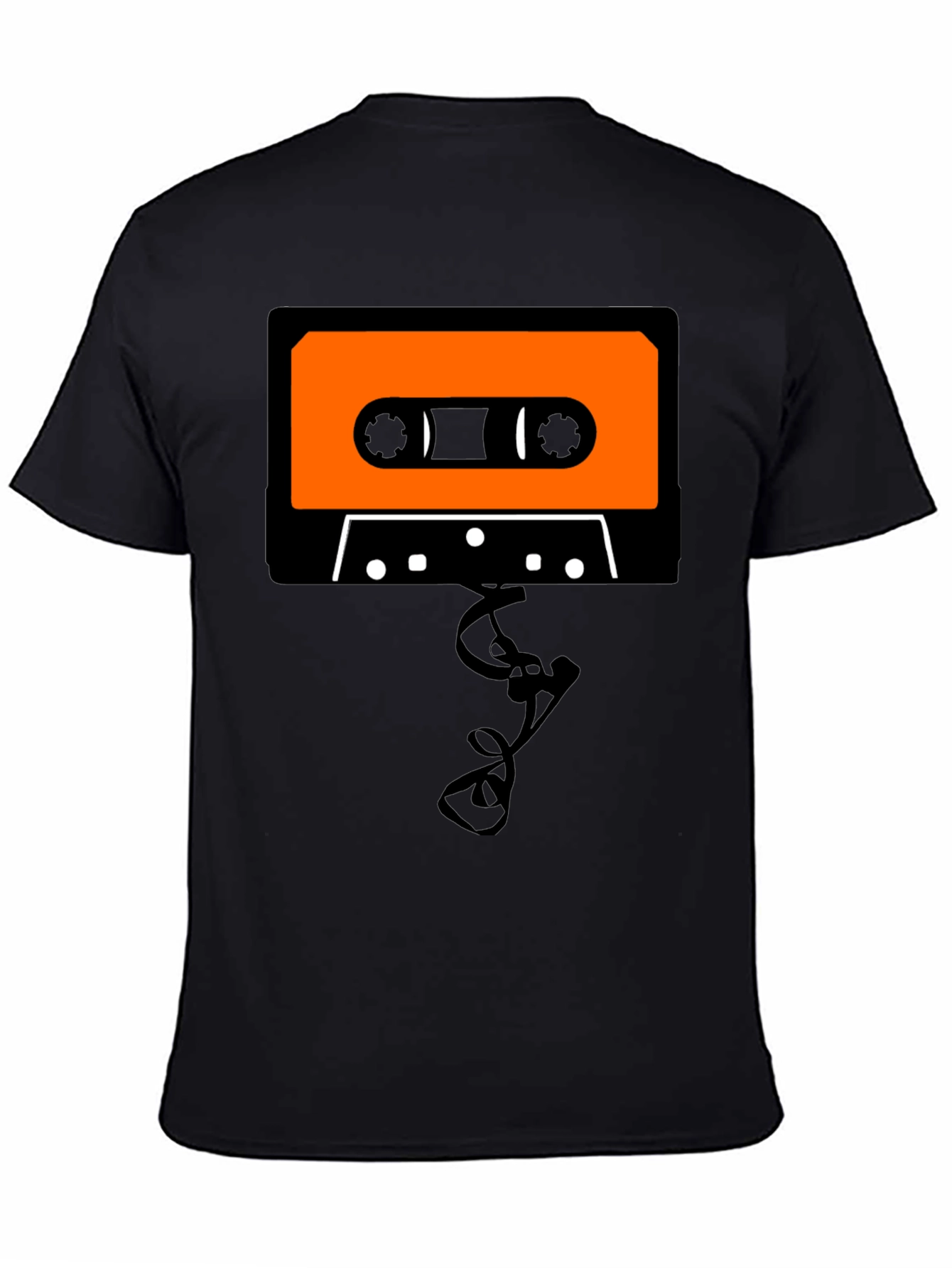 Retro Cassette Tape Graphic Tee - Black Cotton T-Shirt