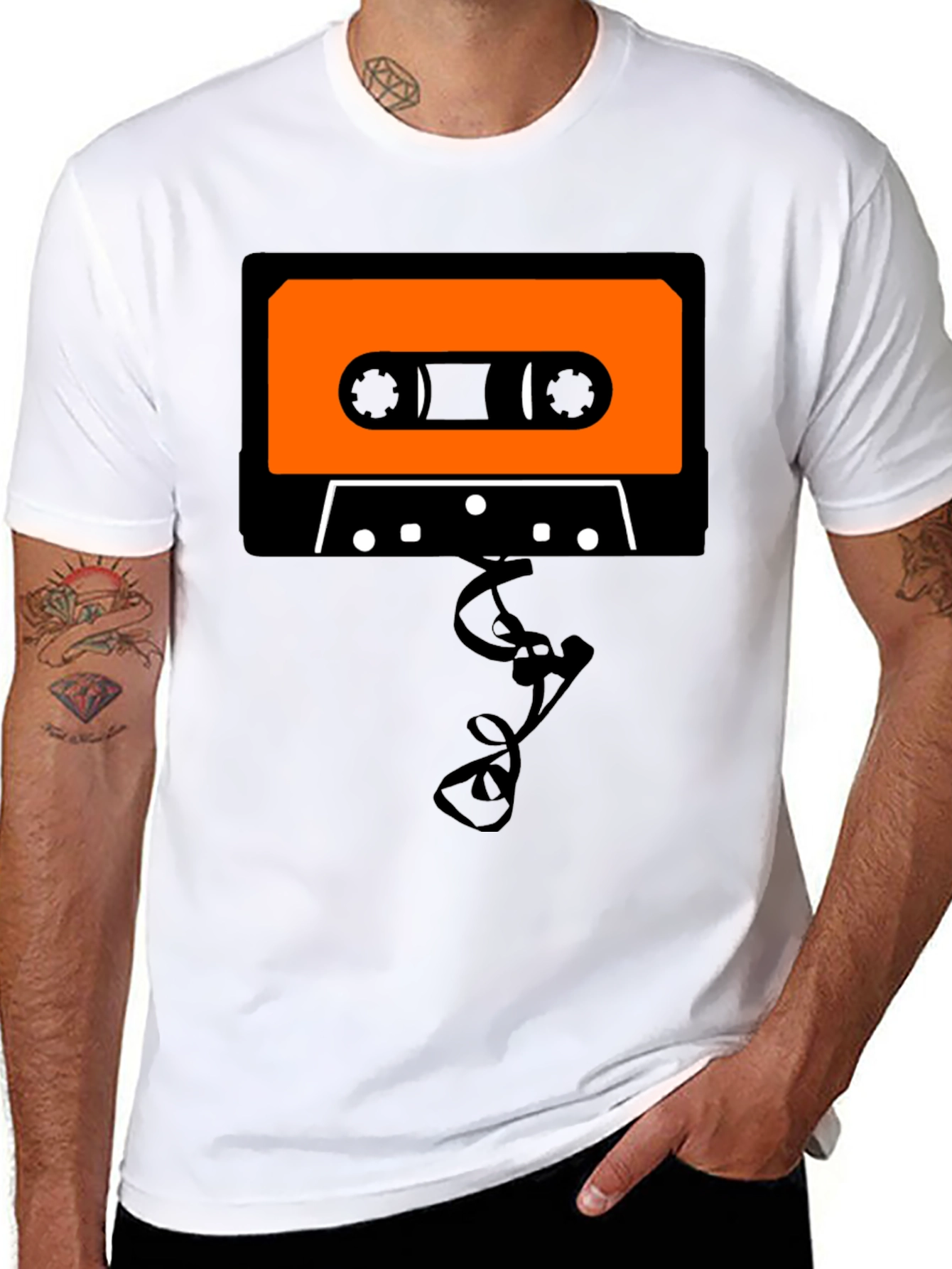 Retro Cassette Tape Graphic Tee - Black Cotton T-Shirt