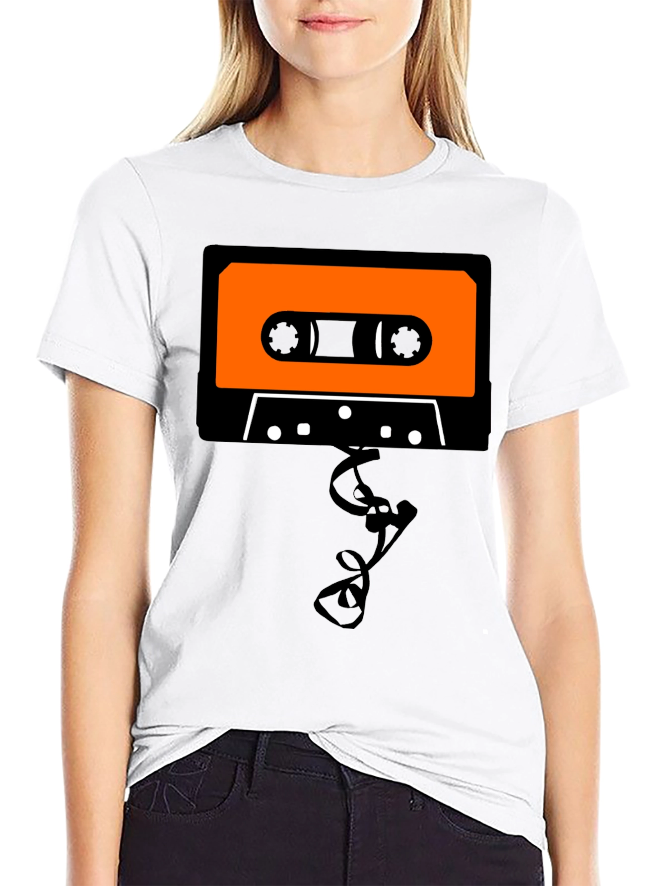 Retro Cassette Tape Graphic Tee - Black Cotton T-Shirt