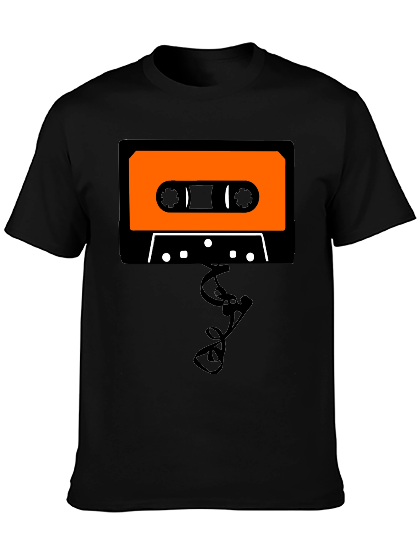 Retro Cassette Tape Graphic Tee - Black Cotton T-Shirt