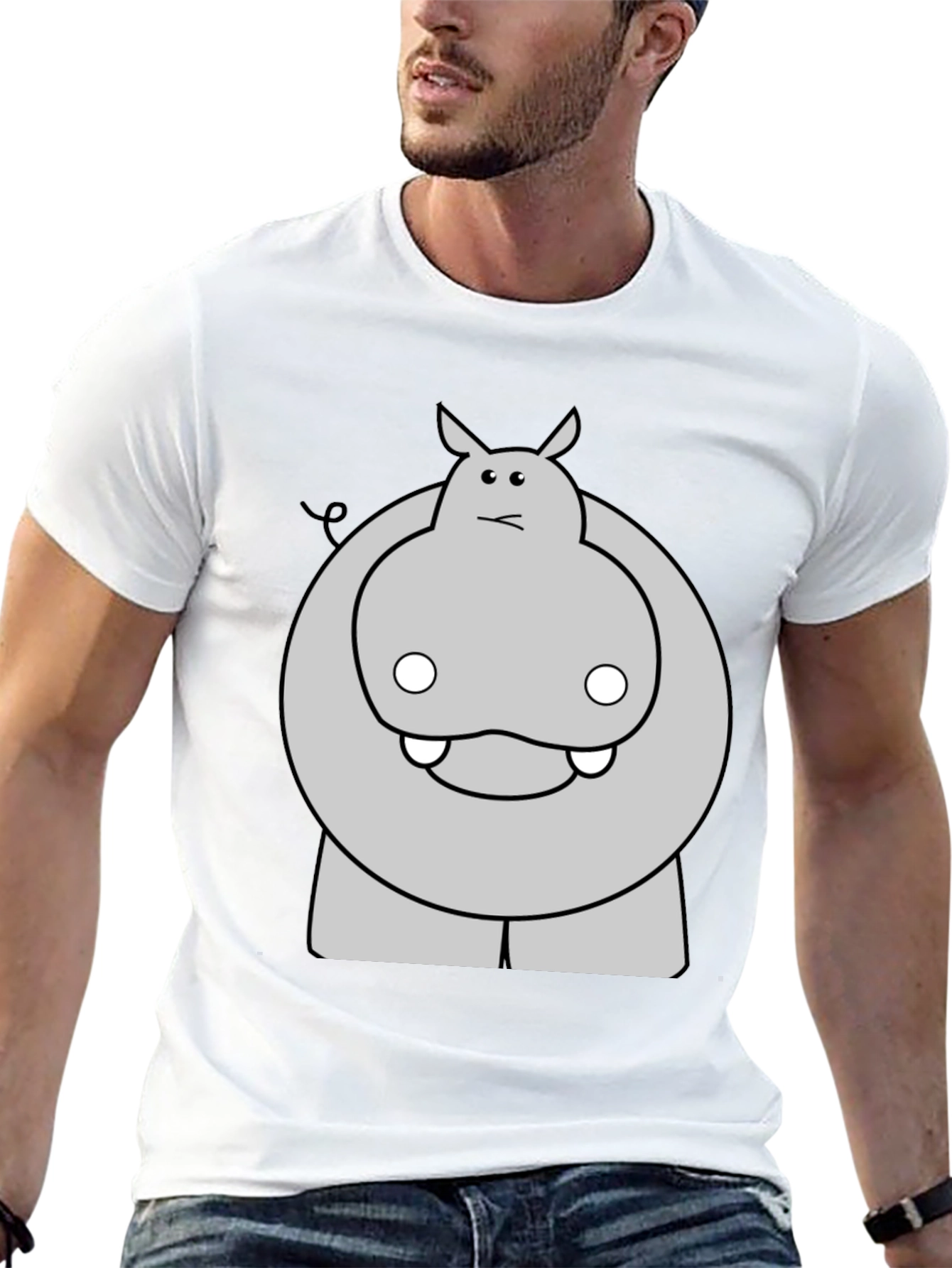 Funny Hippo Cartoon Black T-Shirt