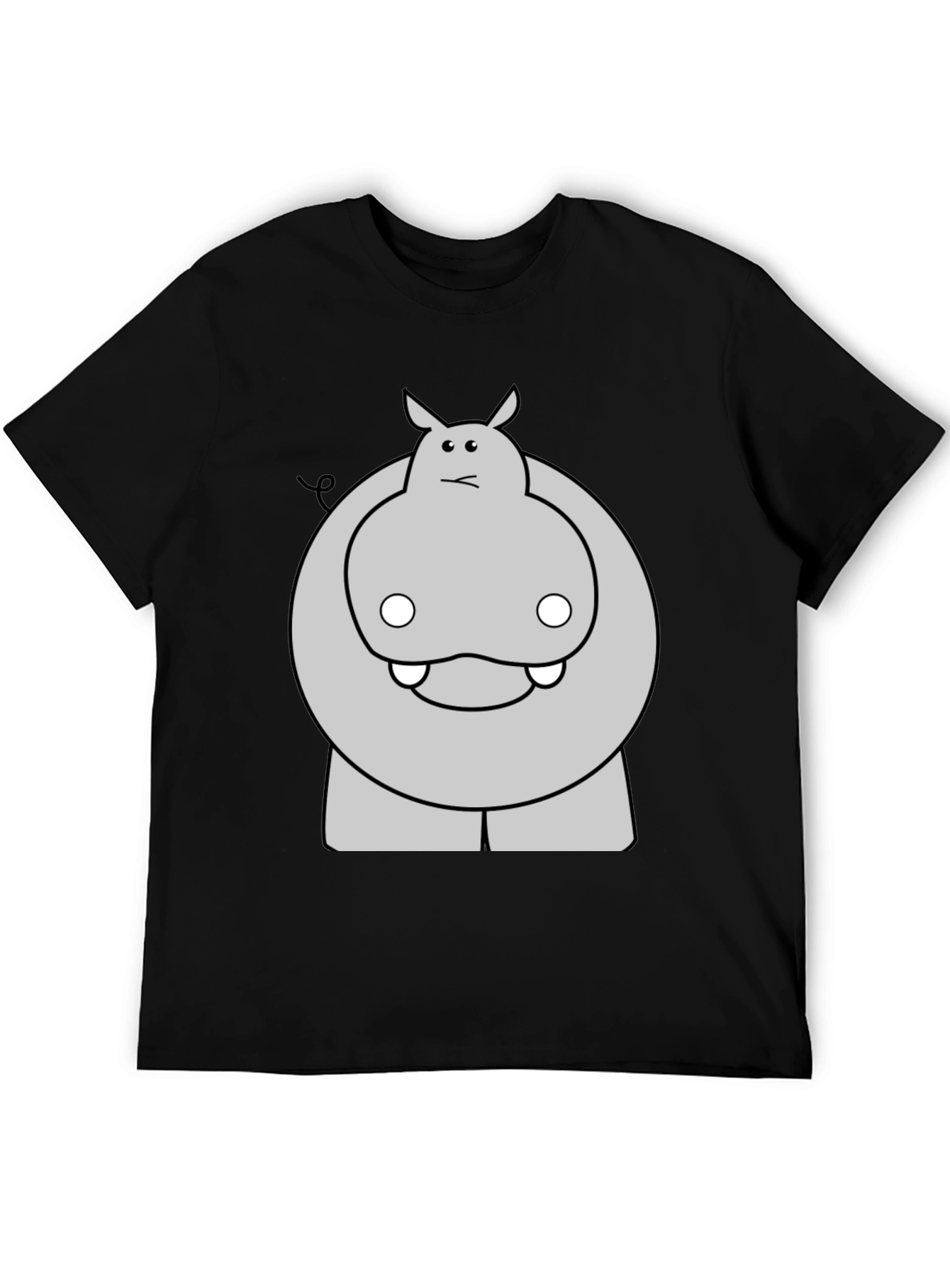 Funny Hippo Cartoon Black T-Shirt