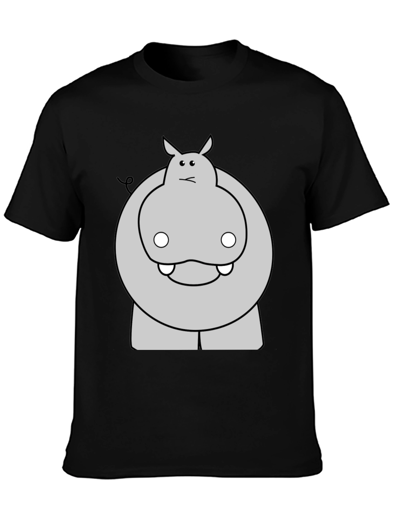 Funny Hippo Cartoon Black T-Shirt