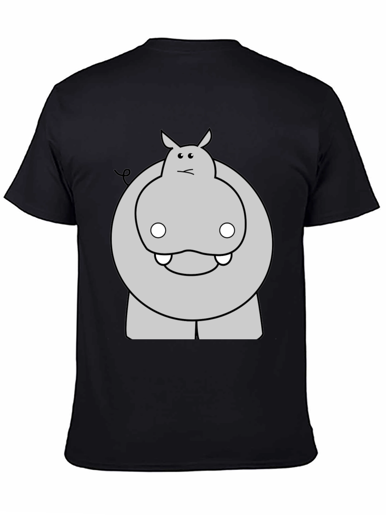 Funny Hippo Cartoon Black T-Shirt