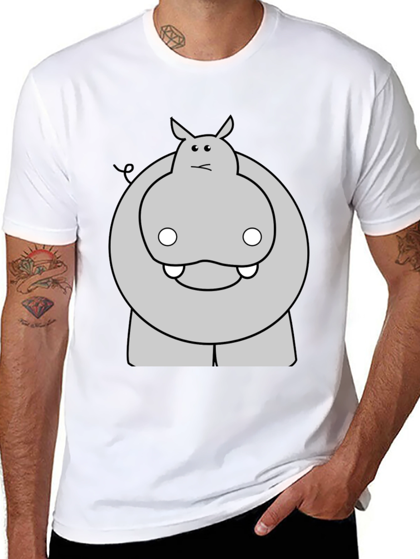 Funny Hippo Cartoon Black T-Shirt