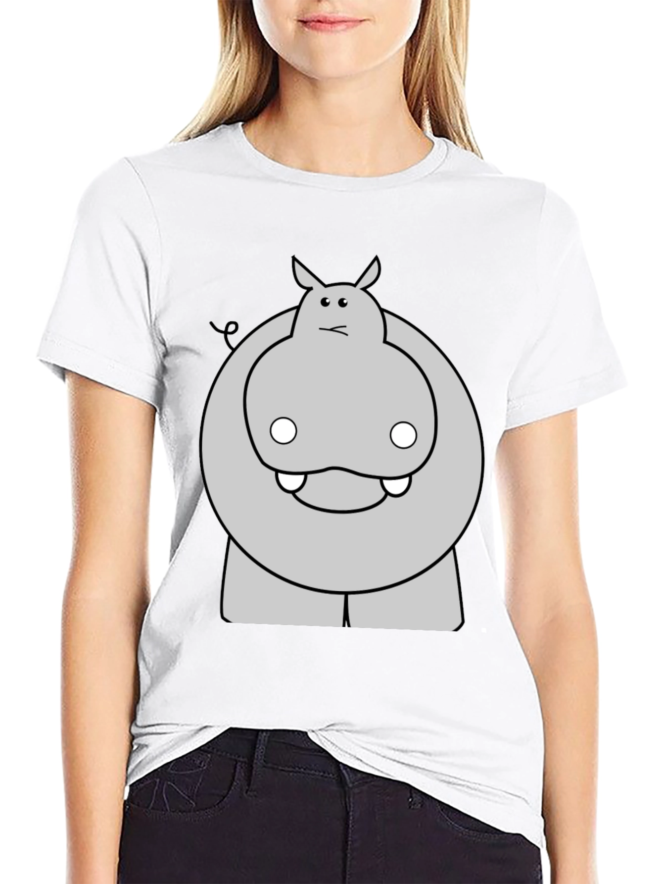 Funny Hippo Cartoon Black T-Shirt
