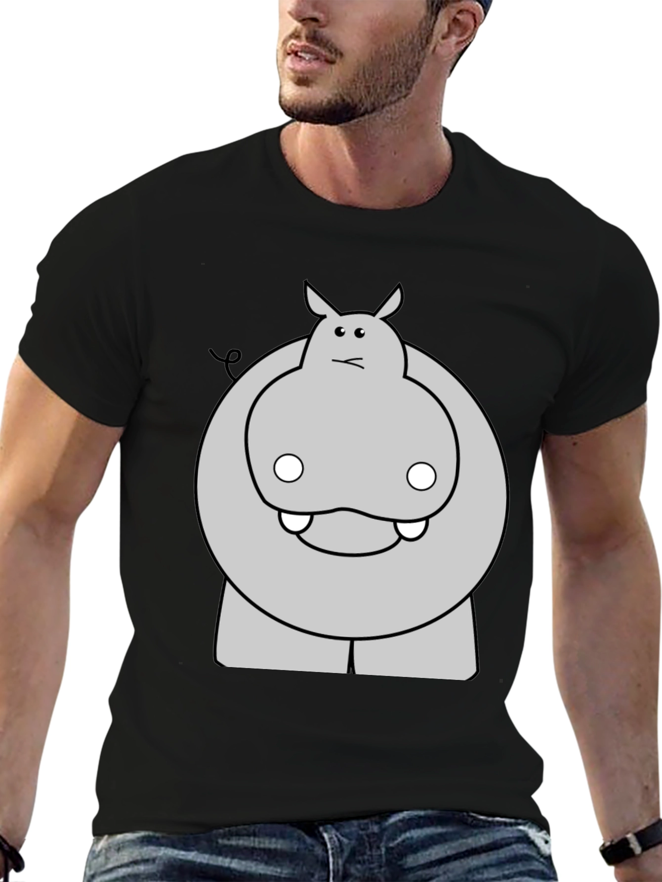 Funny Hippo Cartoon Black T-Shirt