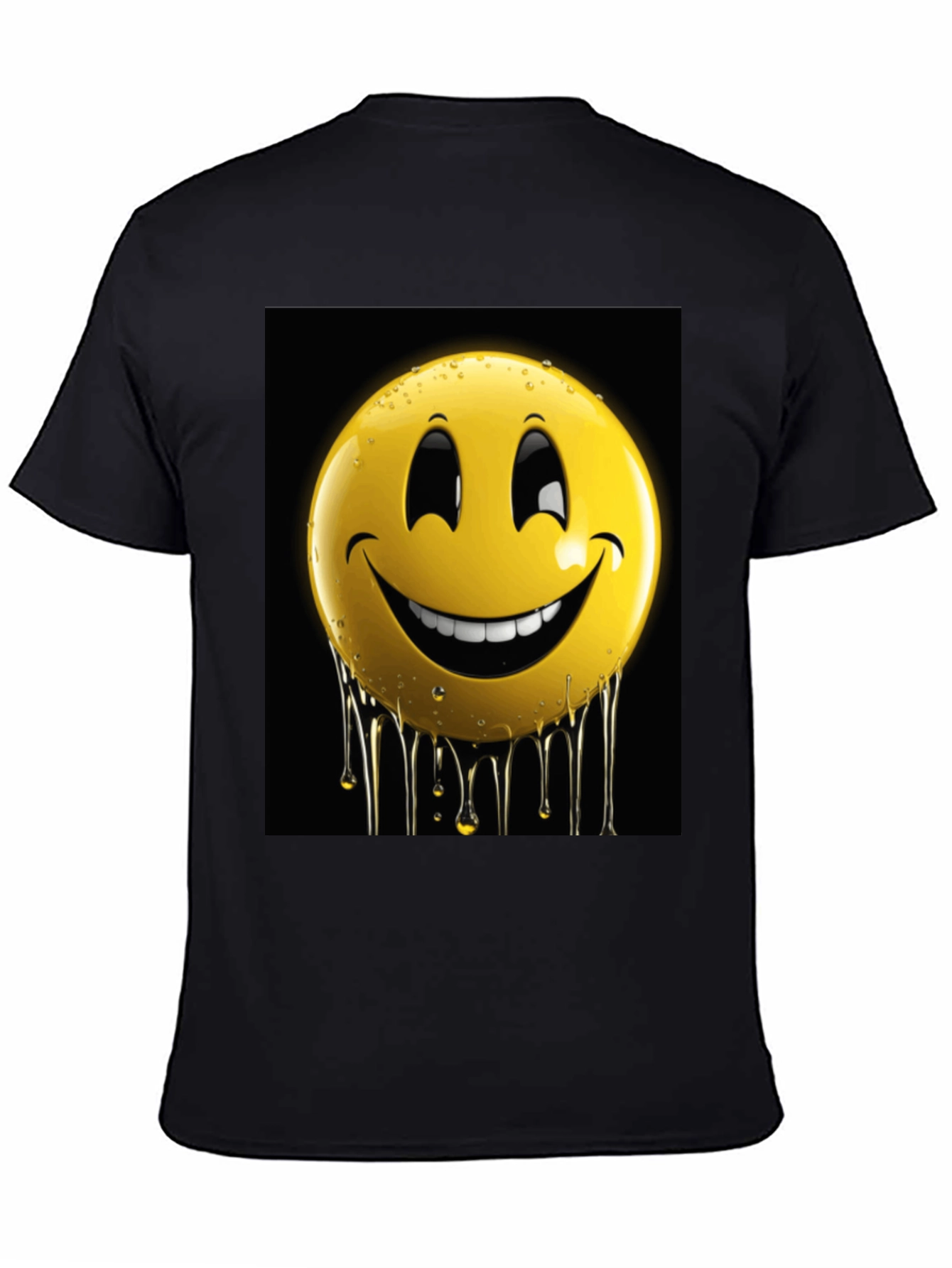 Smiley Face Drip Graphic Tee - Black