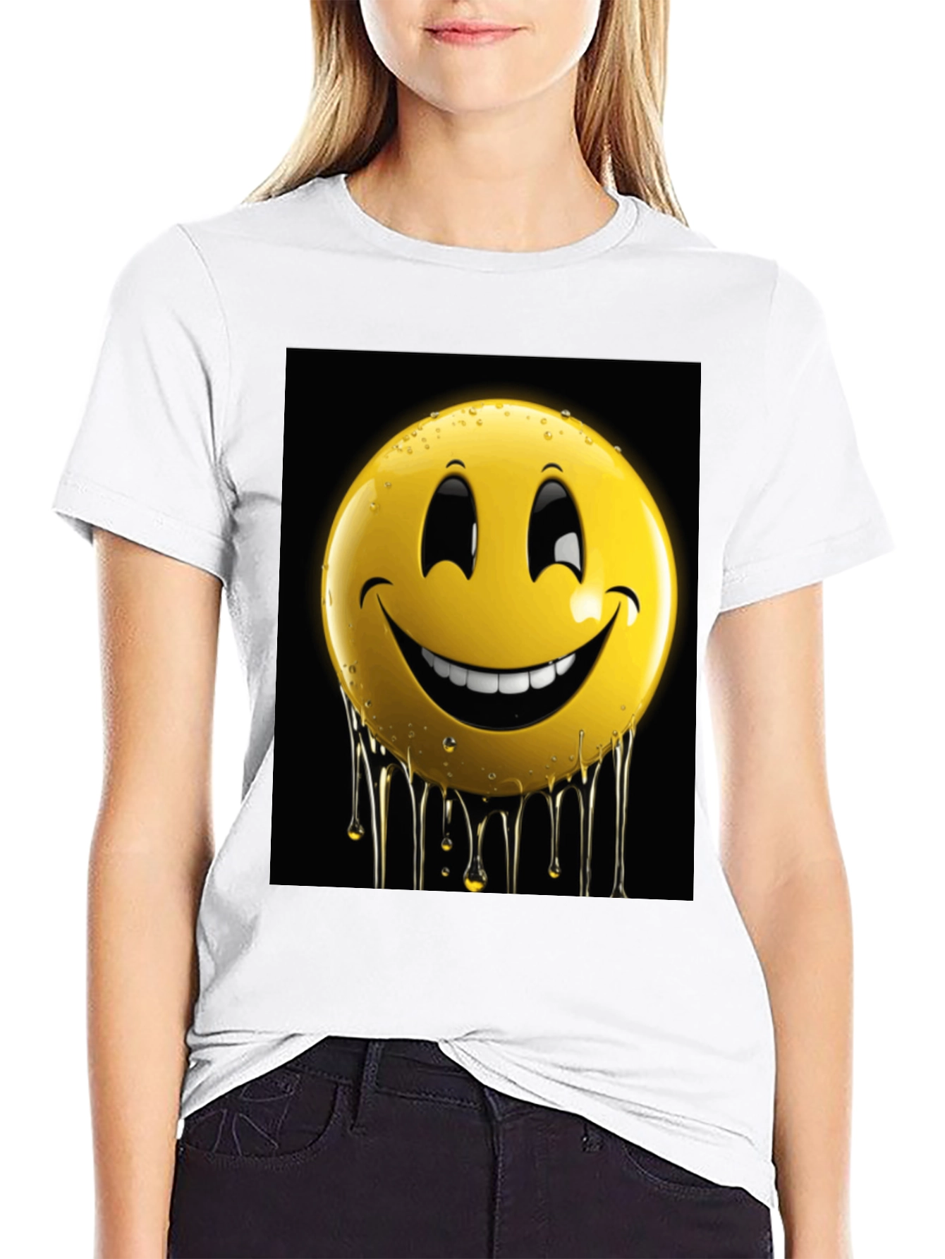 Smiley Face Drip Graphic Tee - Black