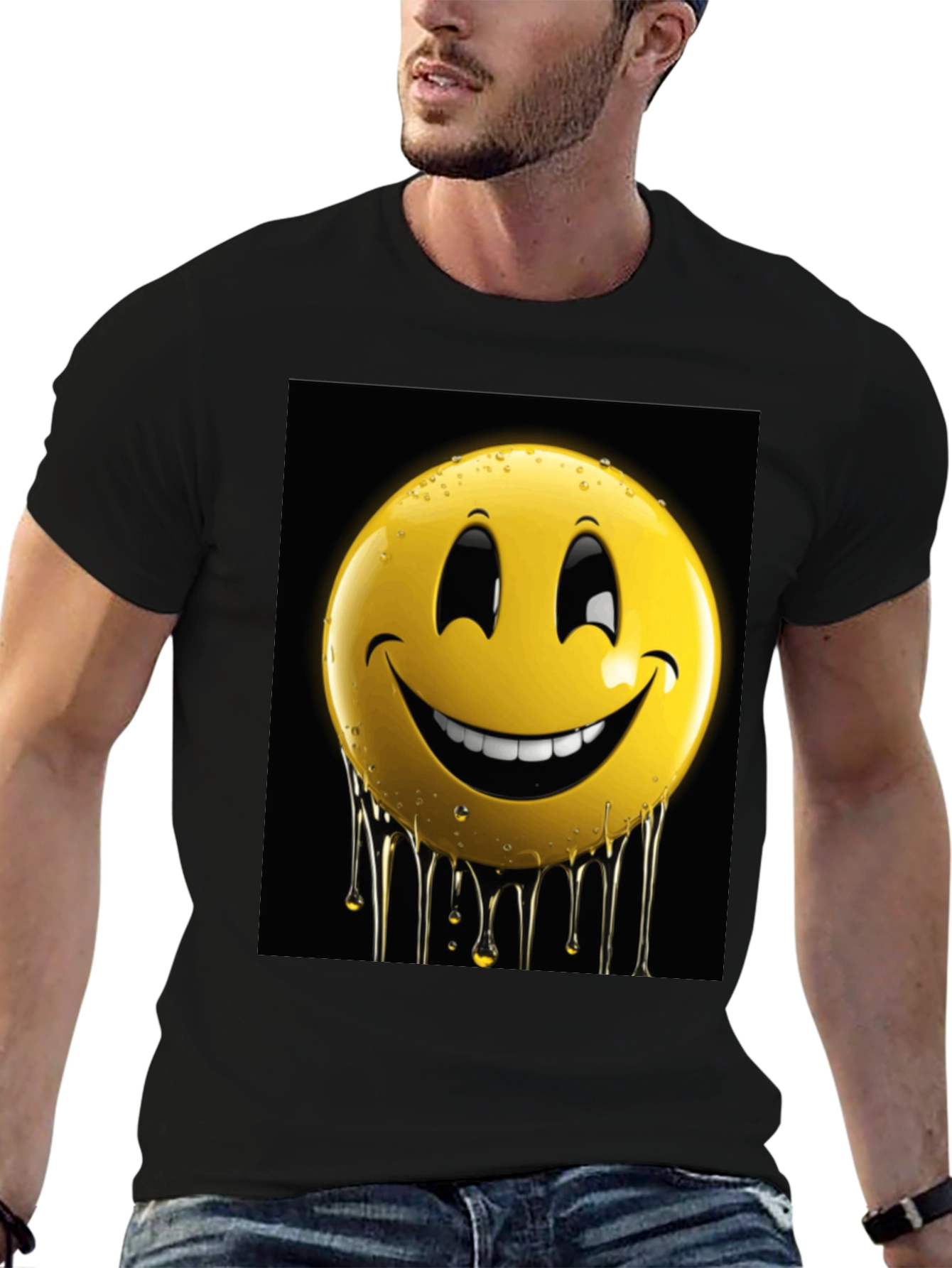 Smiley Face Drip Graphic Tee - Black